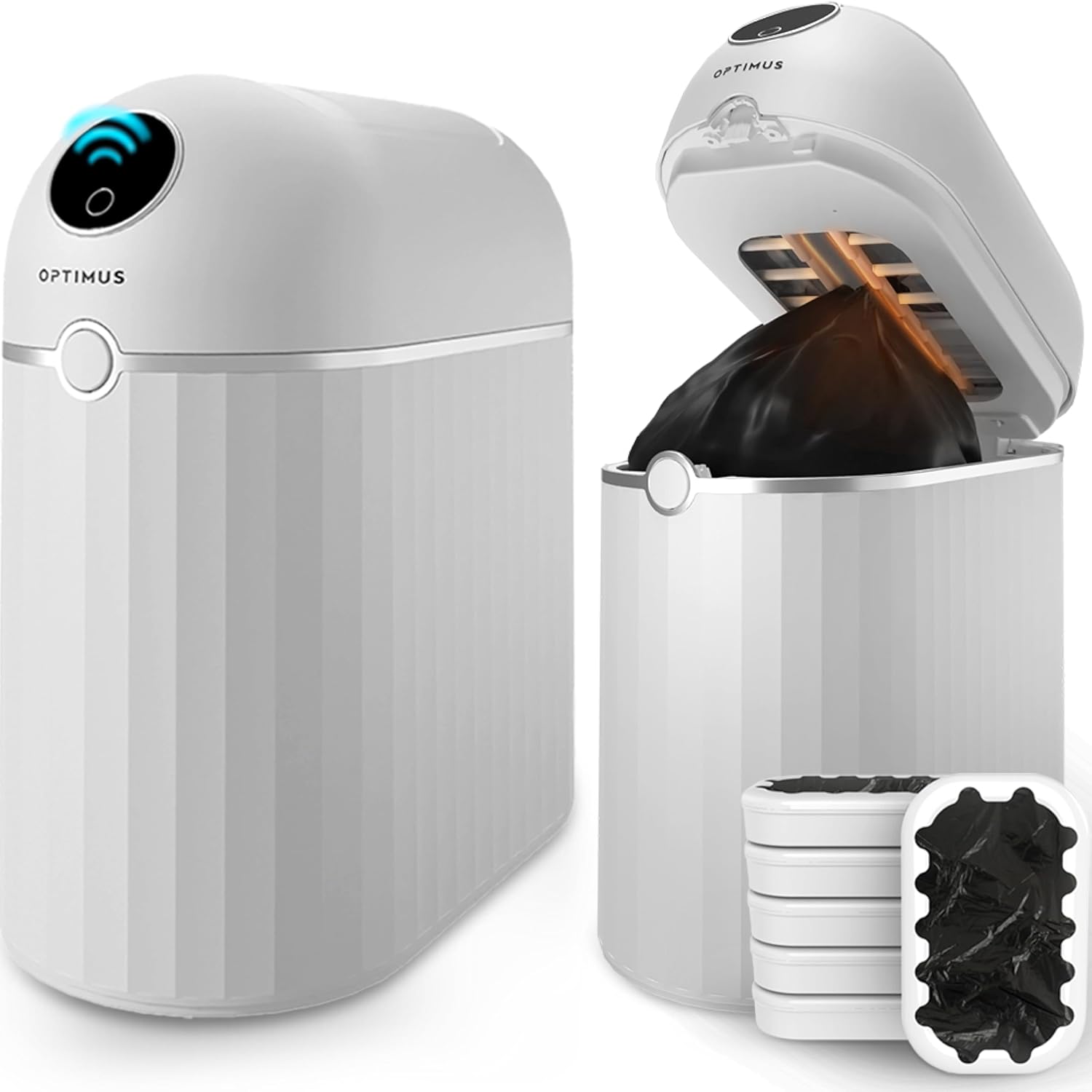 Automatic Touchless Trash Can with Motion Sensor, 6 Refill Bags, Self-Sealing, White (Neos (6-Refill Bags))