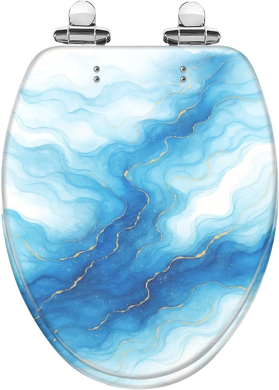 Elongated Toilet Seat Alcohol Ink Texture Rainbow Splatter Alcohol Ink Blue Drops Delicate Resin Toilet SeatSlow Quiet Close with Quick-Release Hinges Toilet Seat with Cover Easy to Clean Install