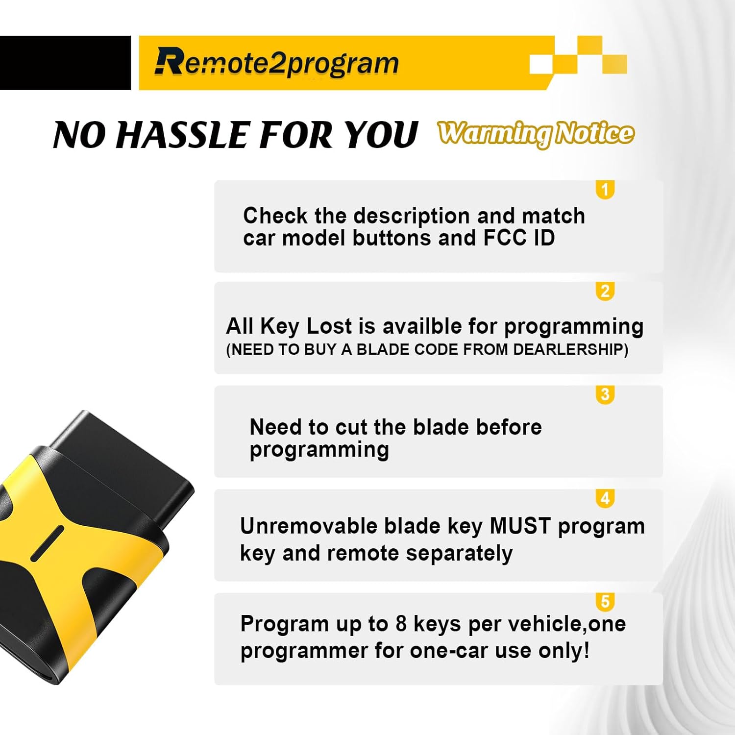 Car Key DIY Programming Replacement for Large Number of car Models/Easy and Safe kit with No Tool Required/DIY Pairing via Smartphone App (kit only) (Smart Key)
