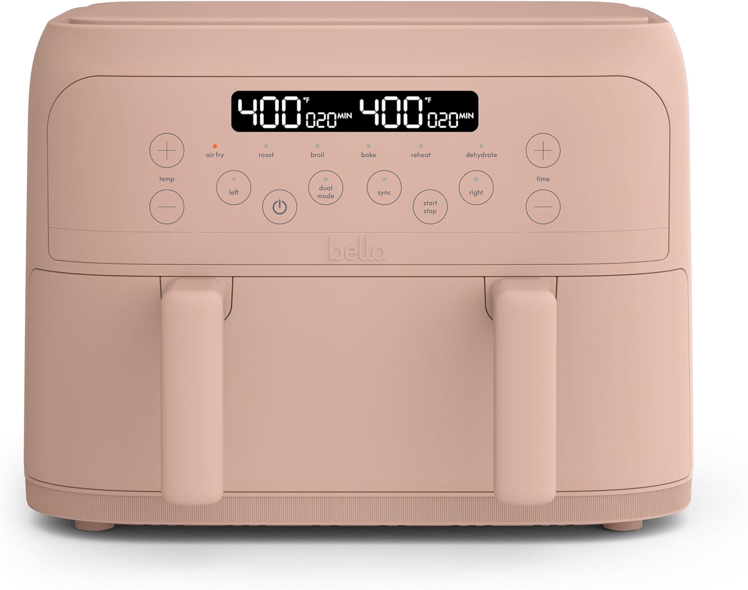 bella 4 Qt TriZone Air Fryer, EverGood™ Ceramic Nonstick Coating, Dual Basket Design w Removable Divider, Digital Touchscreen Control w 6 Preset Cooking Options, 1200 Watt, 3lb Capacity, Oatmilk