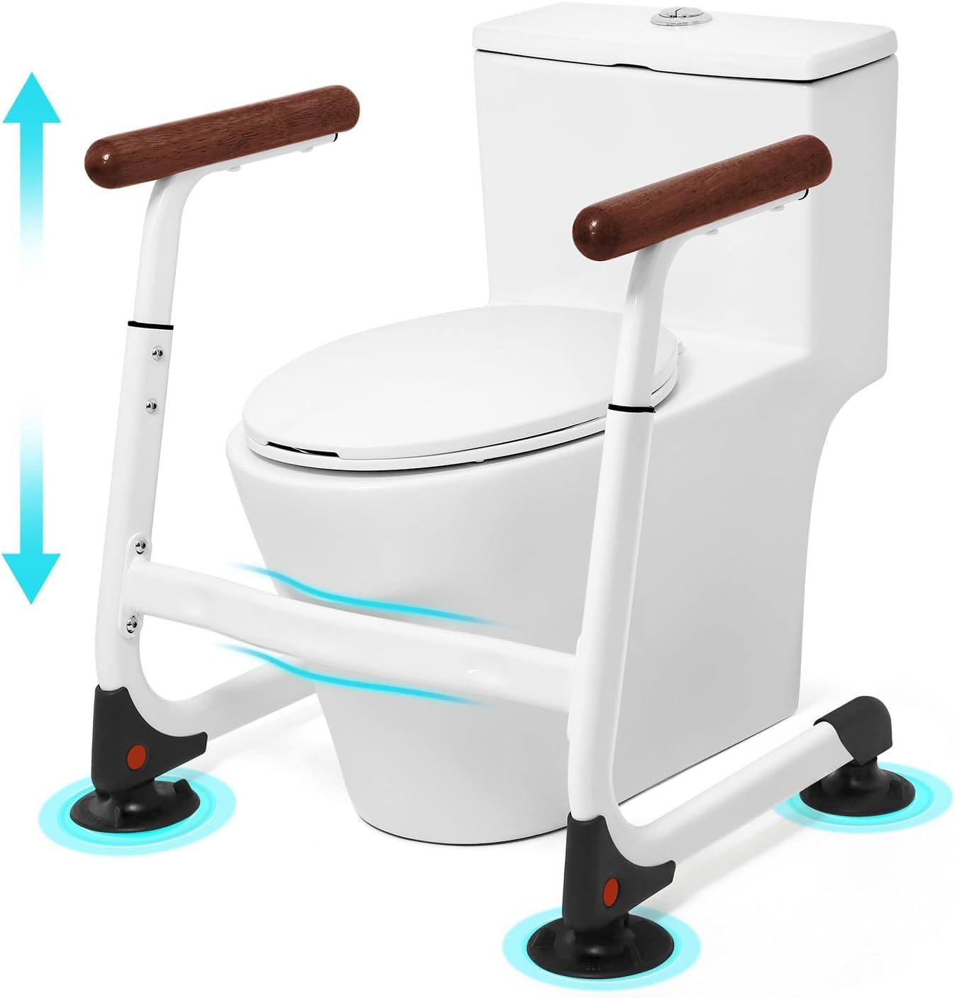 Toilet Safety Rails, Stable Toilet Handles for Elderly and Disabled with 4 Suction Cups, Adjustable Height Toilet Rails for Seniors with, Toilet Assist Rails Handrails Up to 350 LBS, Brown Color