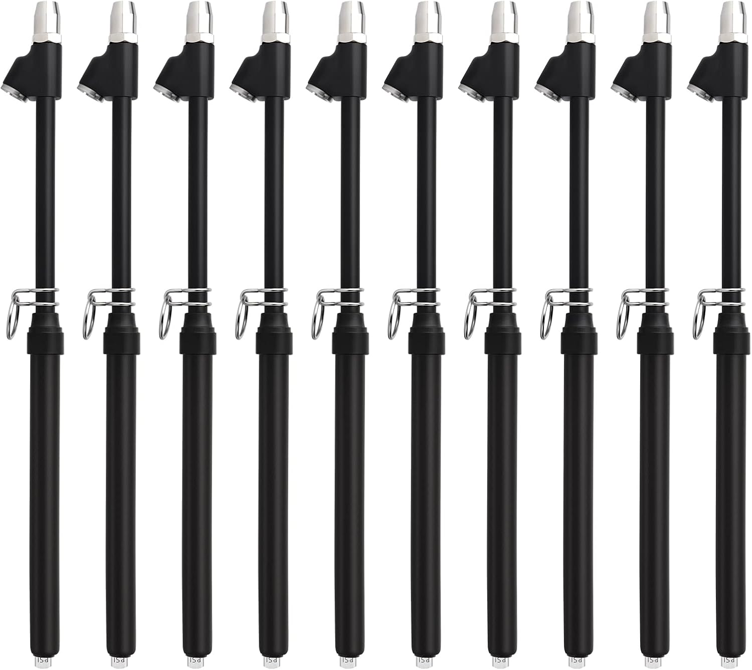 MEANLIN MEASURE 10Pcs Silver Double Straight Type Tire Pressure Gauge，Dual Head Air Pressure Gauge，Pressure Range 10-160 Psi(Suitable for Trucks, etc.