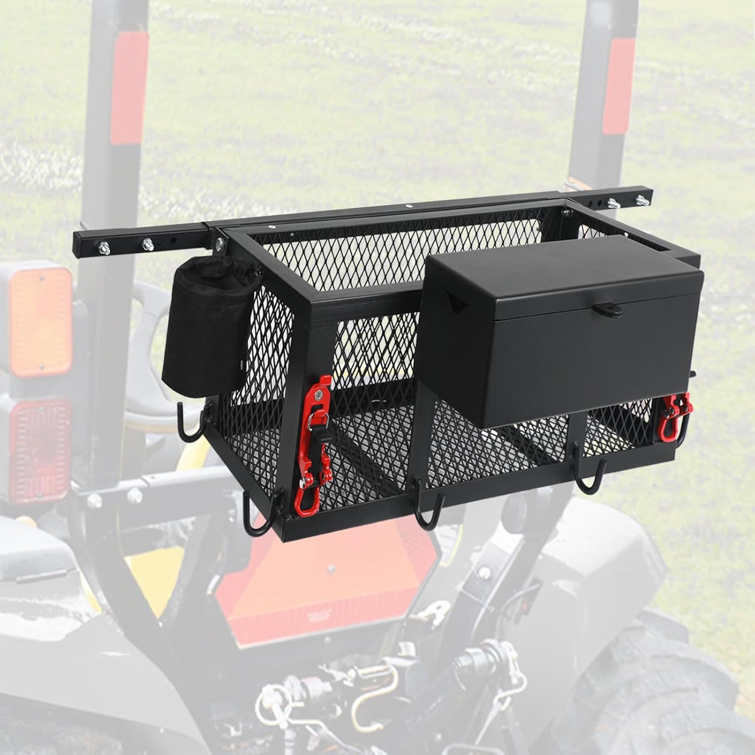 Tractor Basket, Heavy Duty Steel Tractor Tool Tray Compatible with Most Tractors and Zero Turn Mower ROPS Bars, 24