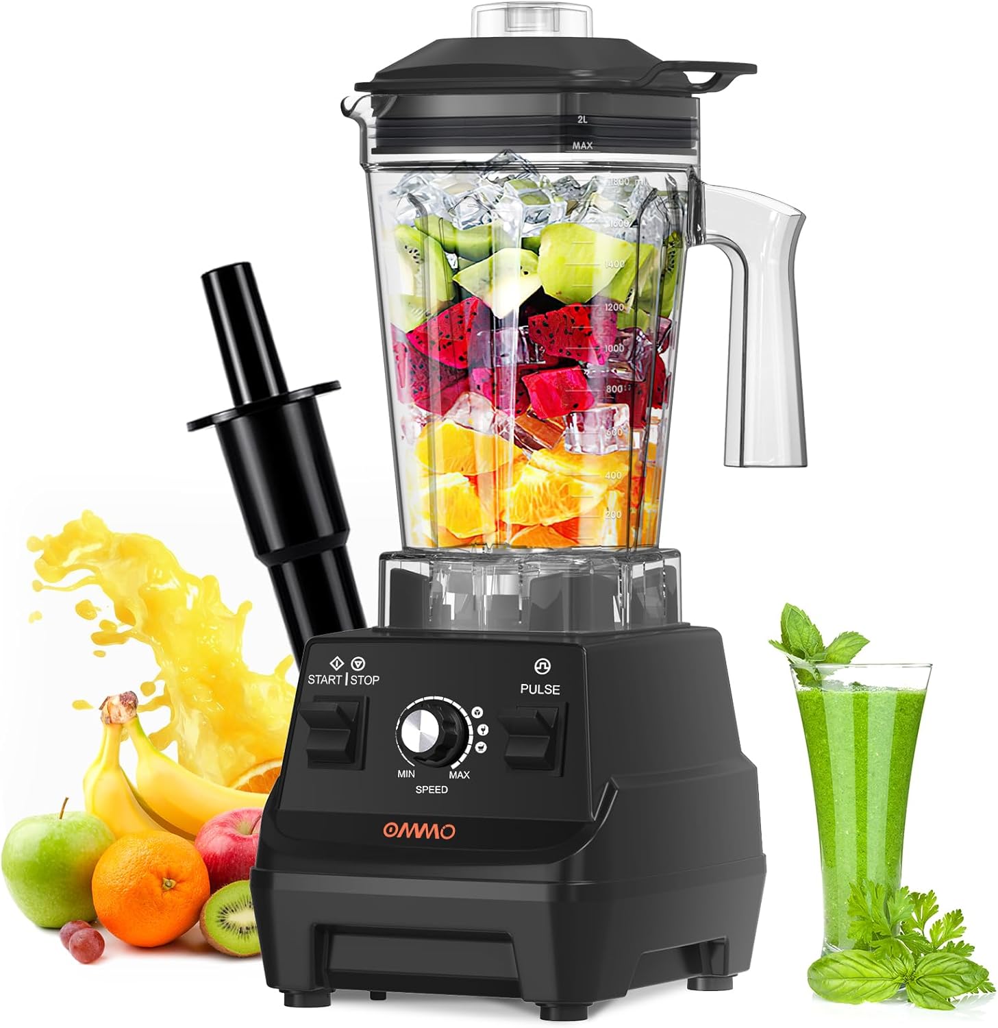 OMMO Blender 1800W, Professional High Speed Countertop Blender with Stainless Steel Blades, 60oz BPA Free Jar for Shakes and Smoothies, Ice and Fruits, Dishwasher Safe