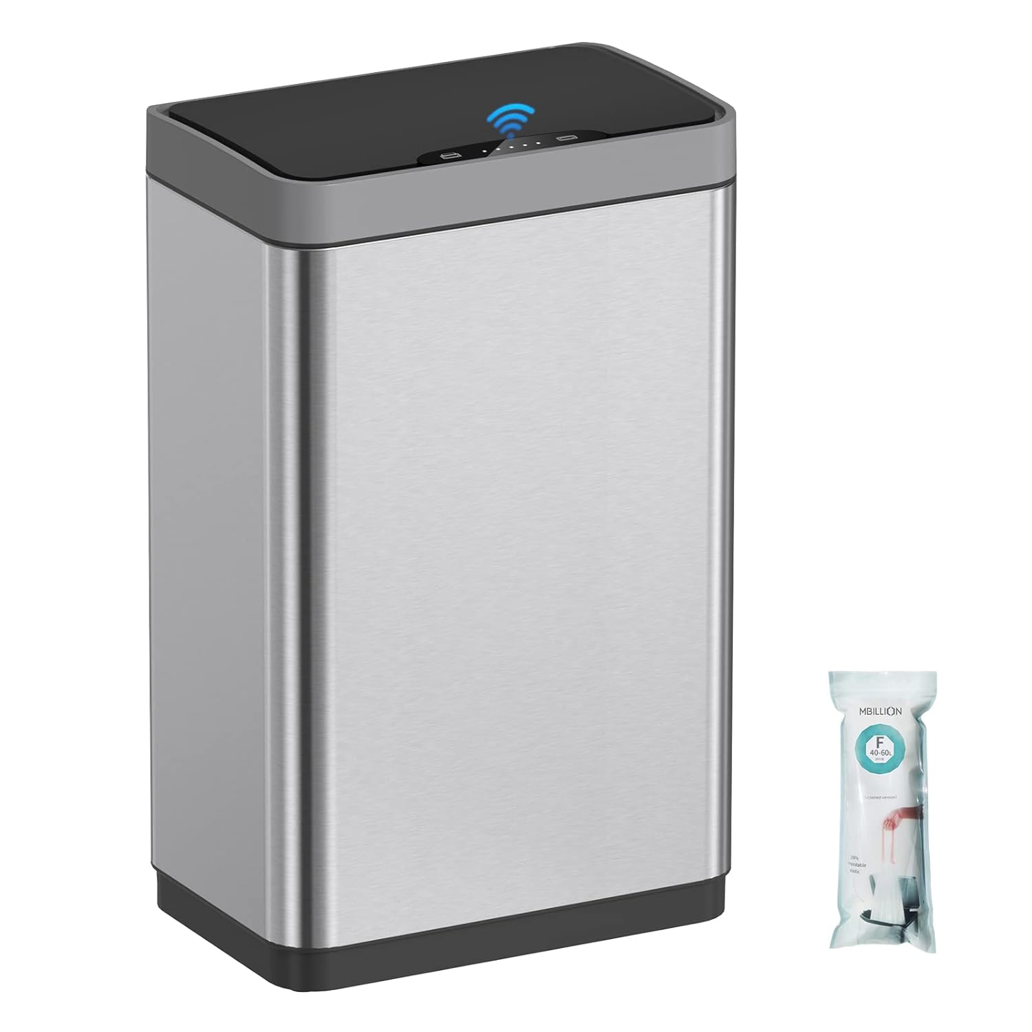 Mbillion Automatic Trash Can Touchless 15 Gallon Motion Sensor Trash Can Stainless Steel Smart Trash Cans with Lid Rectangular Touchless Garbage Can for Kitchen Bedroom Home Office White