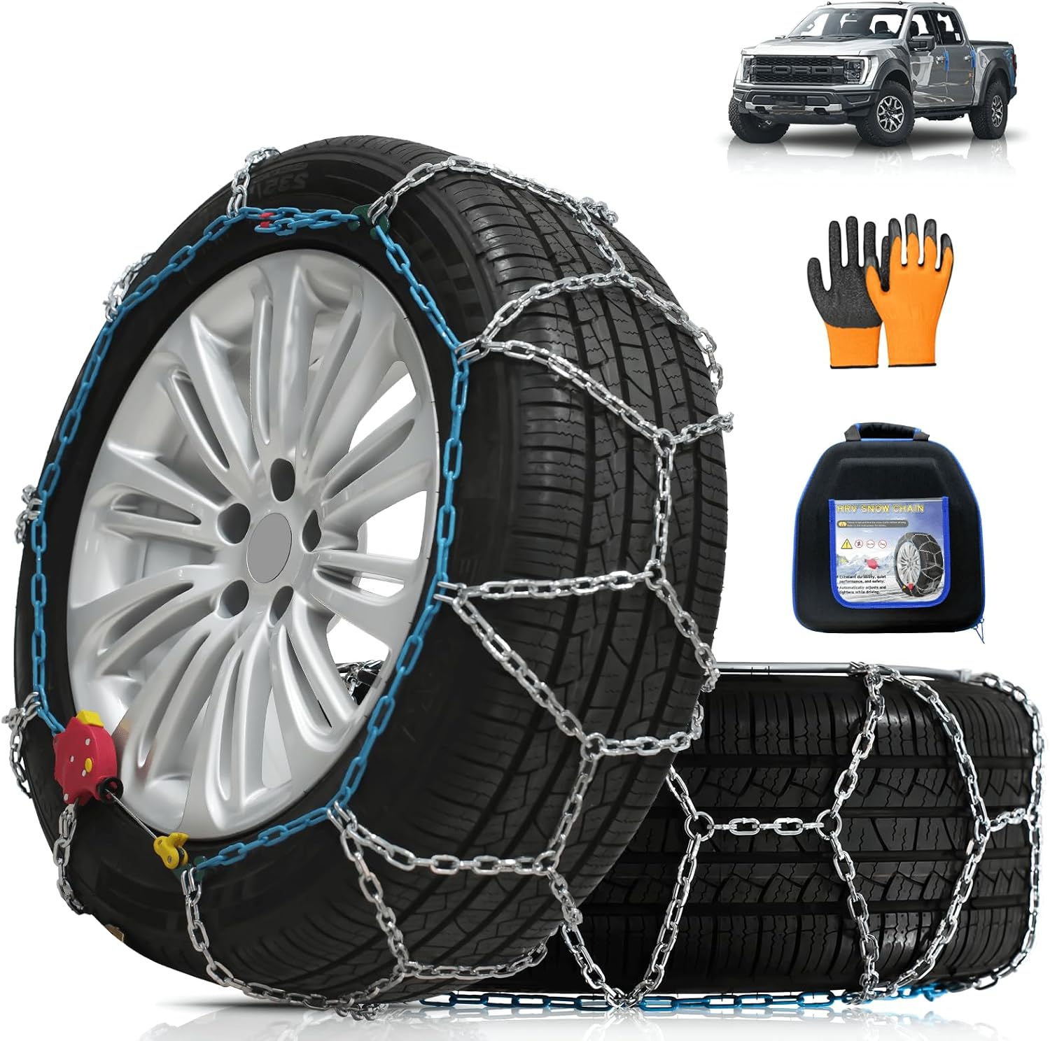 AutoChoice AutoFixing Snow Chains Tire Chains For Light Truck SUV Pickup Trucks, Easy installation, Contains Titanium for Wear Resistance, Set of 2(HRV275)