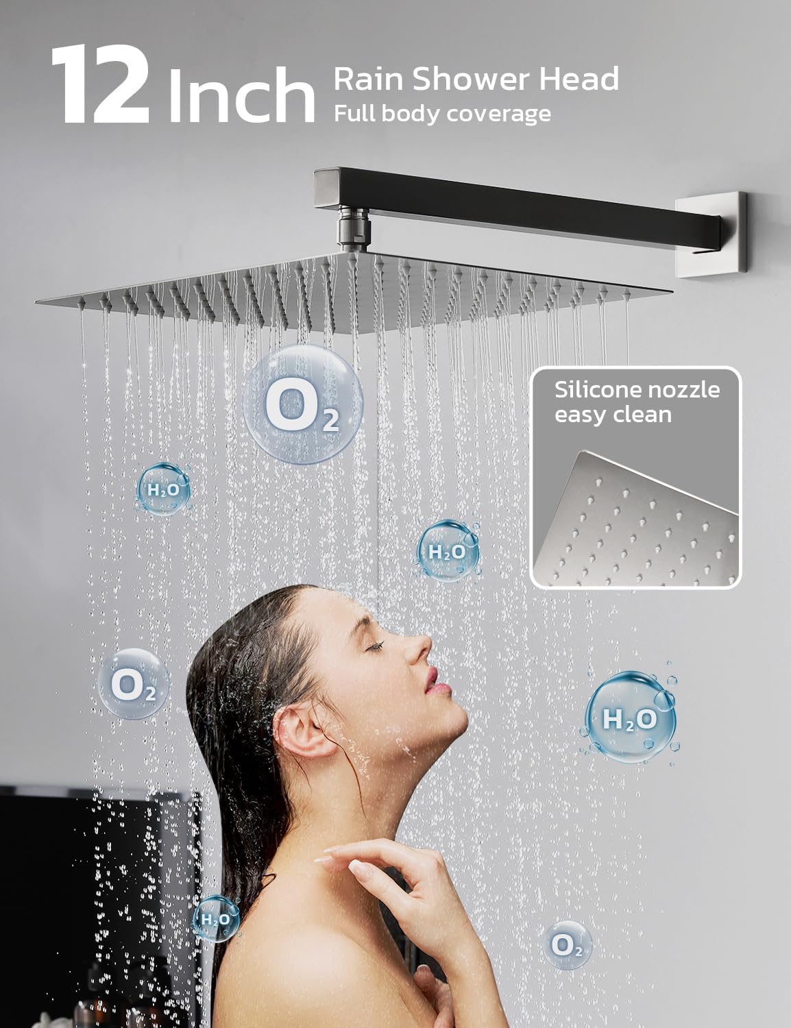 12 Inch Shower Faucet Set, High Pressure Shower Systems with Rain Shower and Handheld, Matte Black Shower Head and Handle Set, Angle Adjustable Wall Mounted Shower Valve Kit