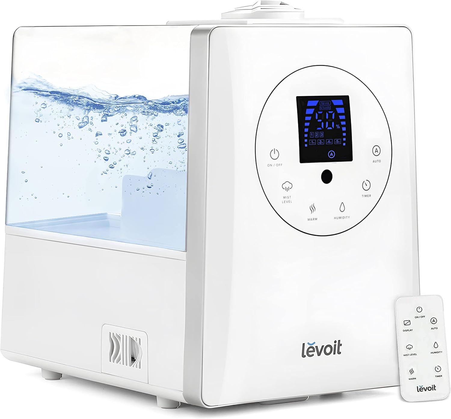 LEVOIT Humidifiers for Bedroom Large Room Home, 6L Warm and Cool Mist Ultrasonic Air Vaporizer for Plants and Whole House, Built-in Humidity Sensor, Essential Oil Diffuser, Whisper Quiet, Timer, White