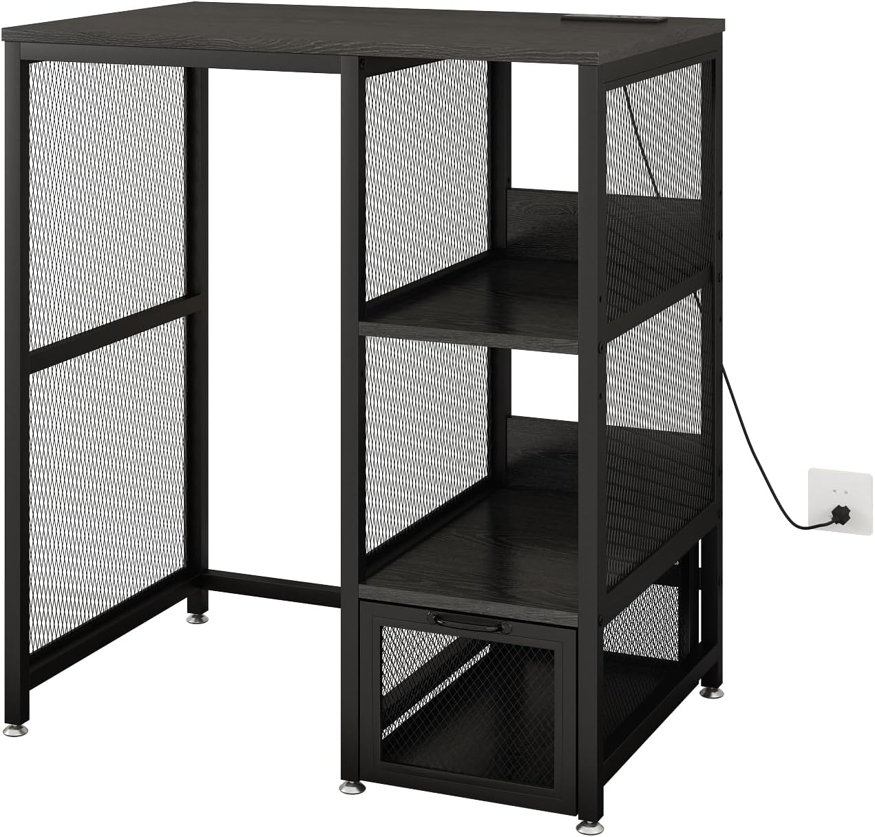 Kitchen Bakers Rack with Power Outlet, Microwave Stand with Drawer, Mini Fridge Stand with Adjustable Shelves,Mini Fridge Cabinet Suitable for Dining Room, Dorm,Home, Rustic Brown