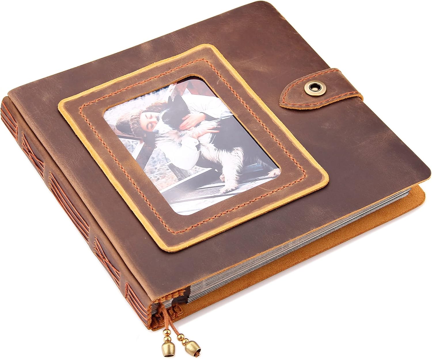 Leather photo Album Self Adhesive Pages, Handamde Leather Scrapbook Photo Album, Wedding Family Album, Holds 3x5, 4x6, 5x7, 6x8, 8x10 Photos - Coffee