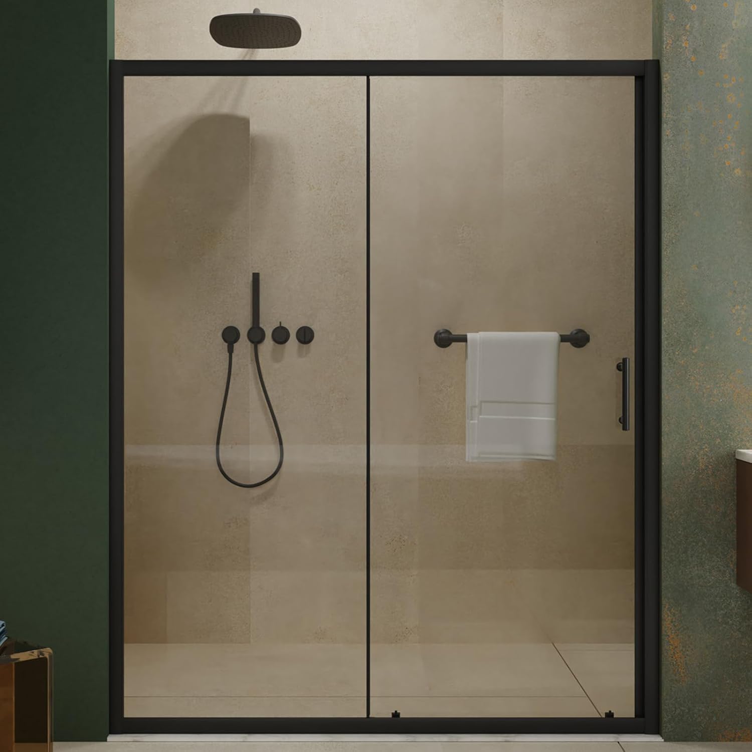 60” W x 72” H Black Shower Glass Door with 1/5” Tempered Glass, Sliding Shower Door with Silent Scroll Wheels & Stainless Steel Handle for Walk in Shower, Easy to Clean (C)