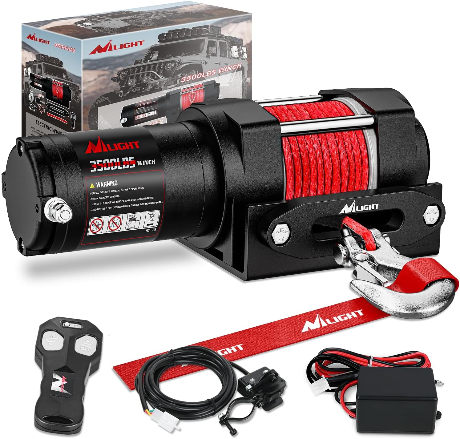 Nilight 3500 lbs ATV Winch 12V Electric Winches With Synthetic Winch Rope Wireless Remote Wired Switch Fairlead Mounting Plate Portable Waterproof Winch for Towing ATV UTV Trailer Truck Jeep Offroad