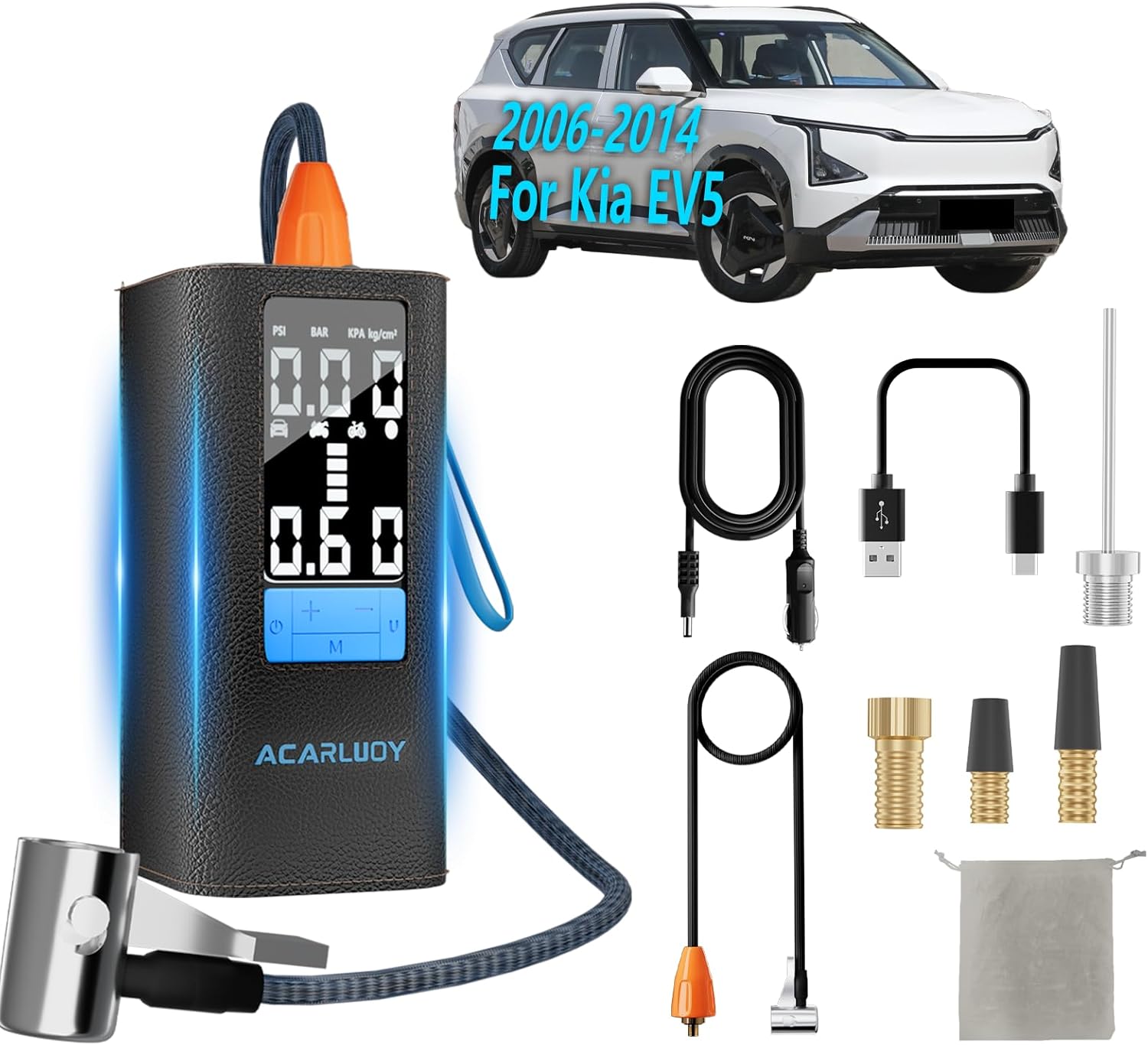 Portable Air Compressor Tire Inflator - 150PSI 6000mAh Cordless Air Pump for Car Tires, 3X Faster Inflation, LCD Display, Fit for Kia EV5 (2006-2014),tire air pump