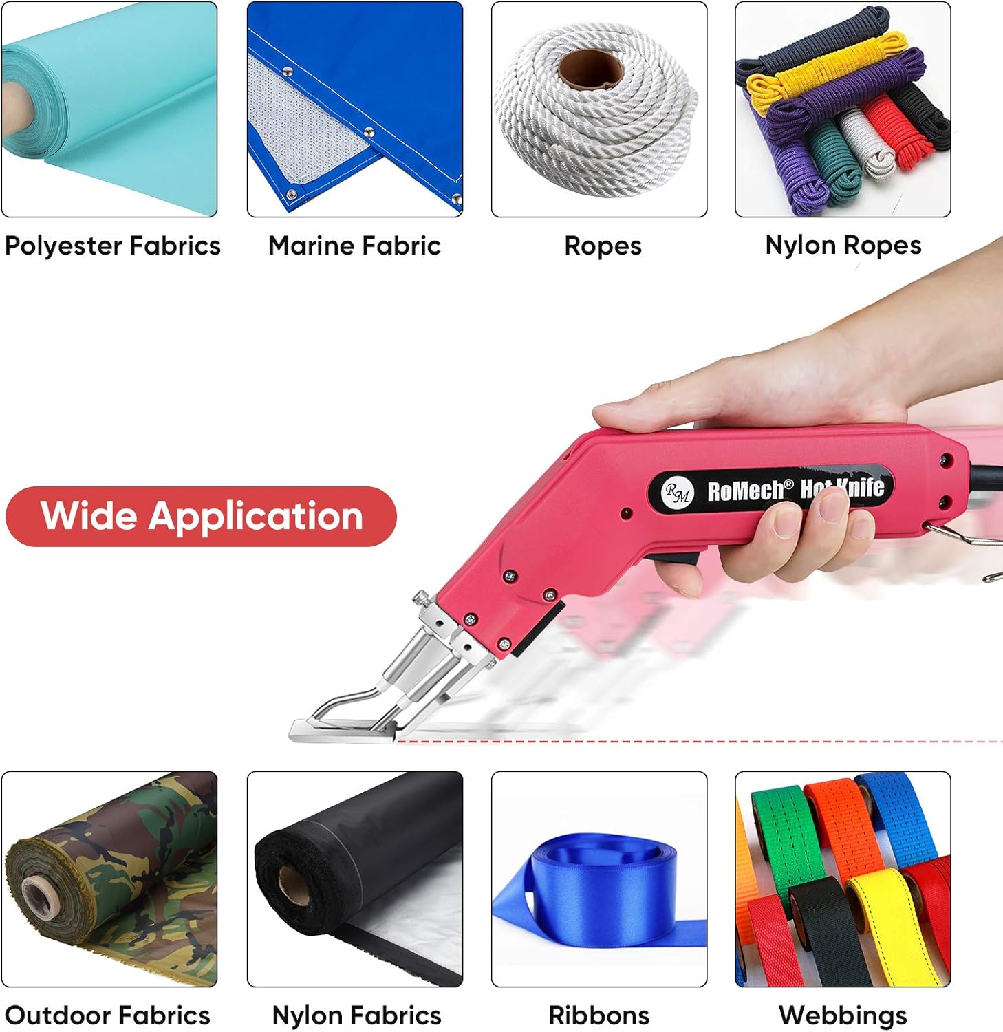 ROMECH 100W Fabric Cutter Rope Cutter, Pro Electric Hot Knife Heat Sealer with Adjustable Power, Cutting Tool Kit with Blades & Accessories (100W, RM-014)