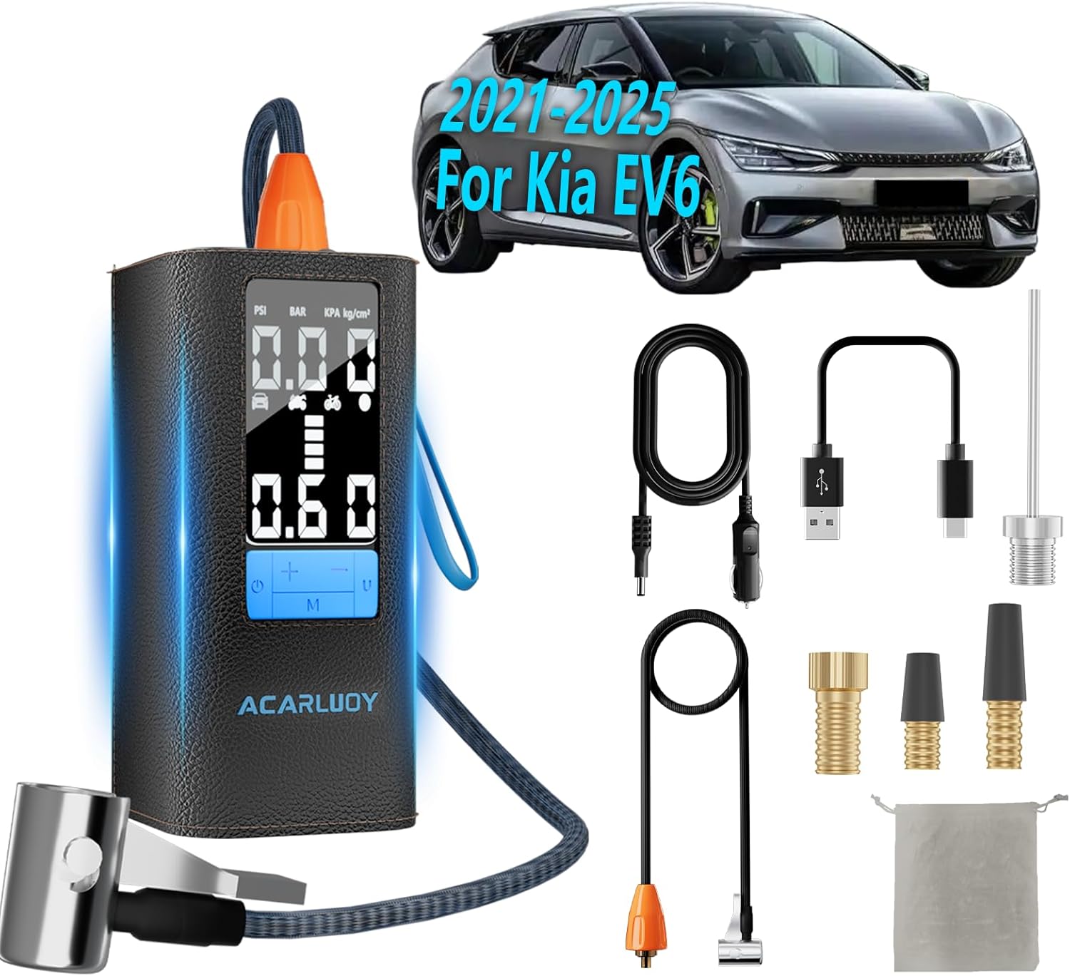 Portable Air Compressor Tire Inflator - 150PSI 6000mAh Cordless Air Pump for Car Tires, 3X Faster Inflation, LCD Display, Fit for Kia EV6 (2021-2025),tire air pump