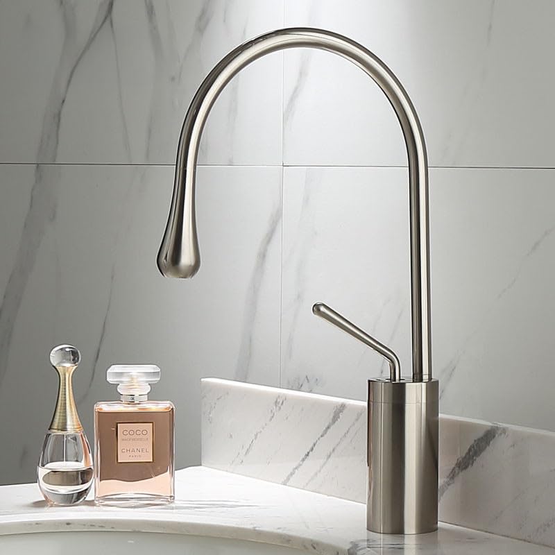 Basin Faucet Modern Nickel/Black Bathroom Faucet Kitchen Faucet Single Hole Cold and Hot Water Tap Basin Faucet Mixer Taps (Color : Nickel Short)