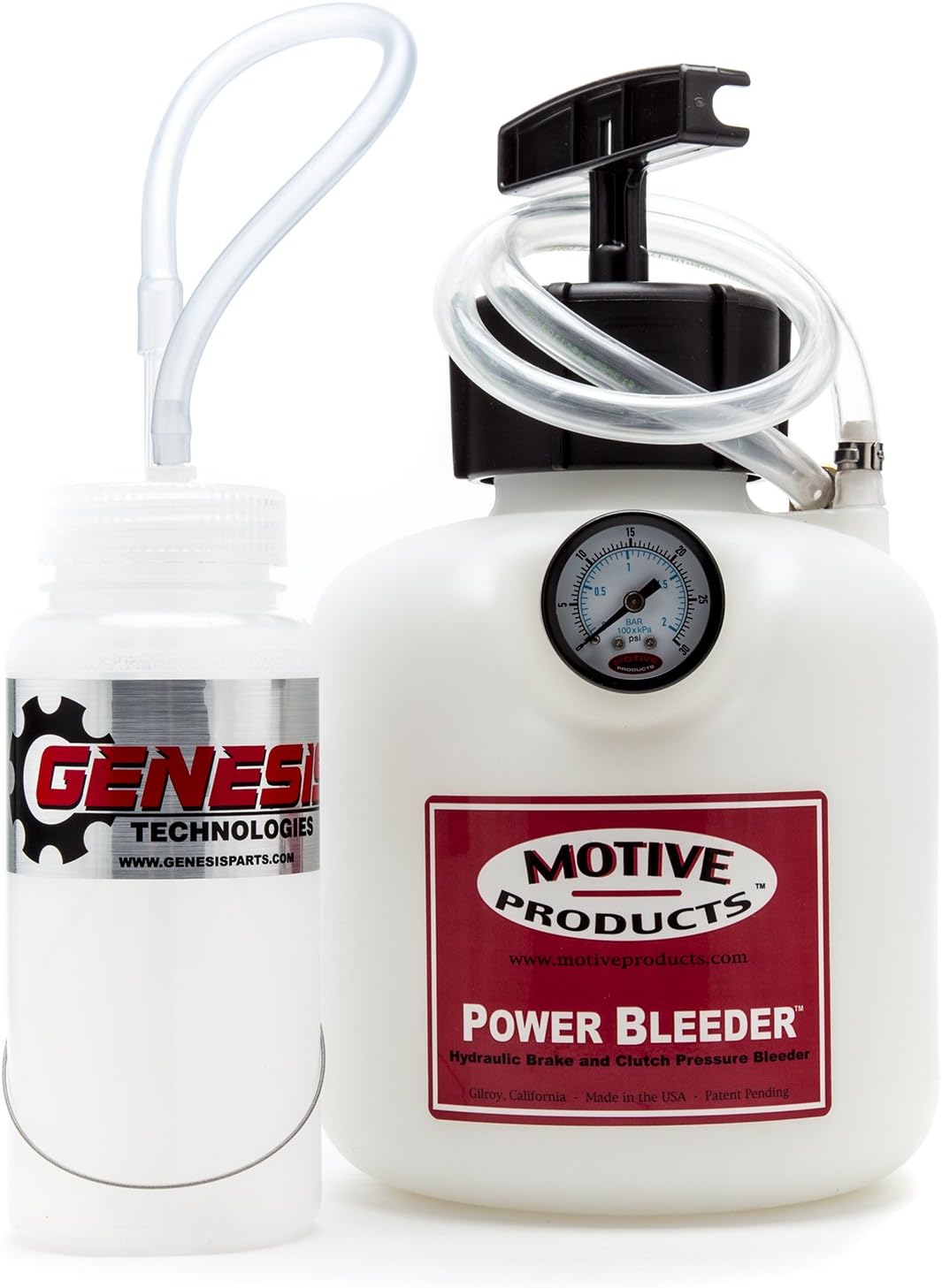 GENESIS Brake Fluid Bleeder Bundle Featuring Motive Products 0100 European Power Bleeder with Cable Mount Bleeder Bottle