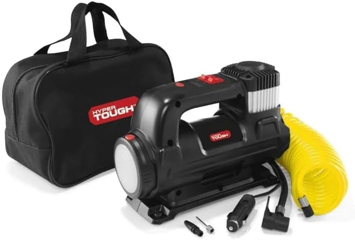 Hyper Tough DC 12V Heavy Duty Direct Drive Digital Tire Inflator Portable Air Compressor with Detachable LED Light for Bike, Car and Ball Pump Use, Essential Tire Accessories and Bike Accessories