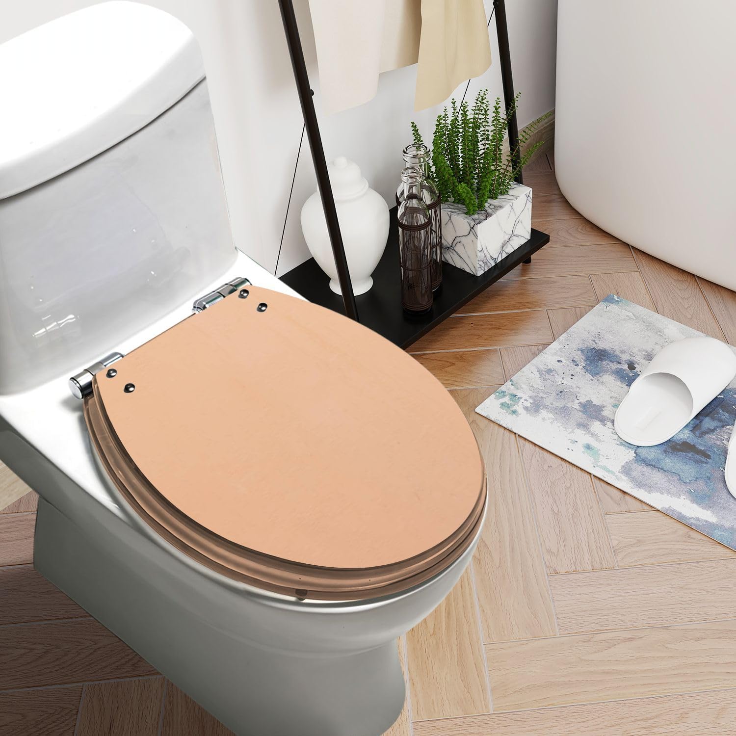 Round Toilet Seat a peach colored concrete wall Resin Toilet Seat Slow Quiet Close with Quick-Release Hinges Toilet Seat with Cover Easy to Clean Install