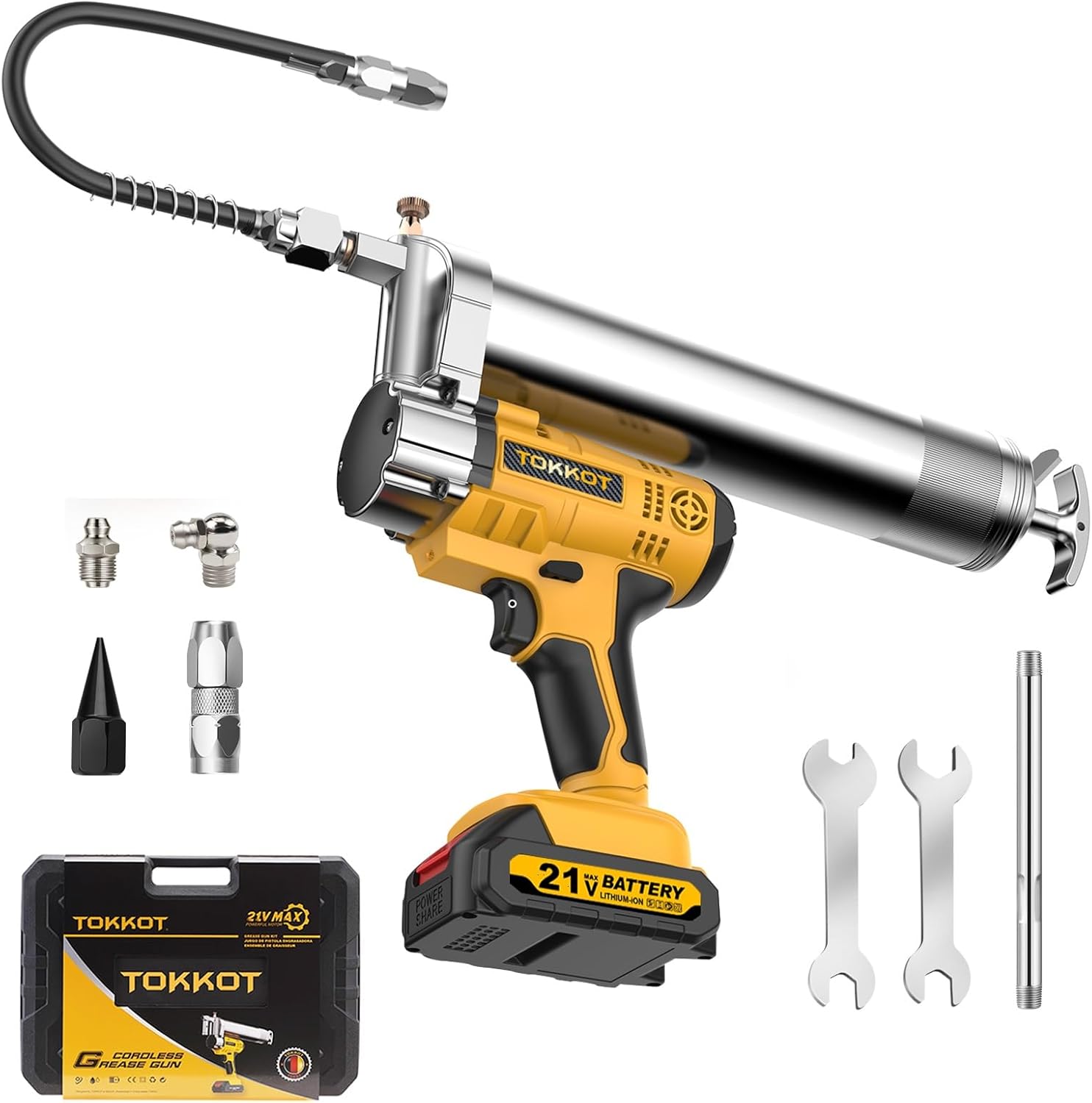 Electric Grease Gun for De/Walt 20V Max Battery (NO Battery) Kit with Bright LED Light,12”Flexible Hose and 6'' Rigid Pipe,Carrying Case,10000 PSI High Pressure Cordless Grease Gun
