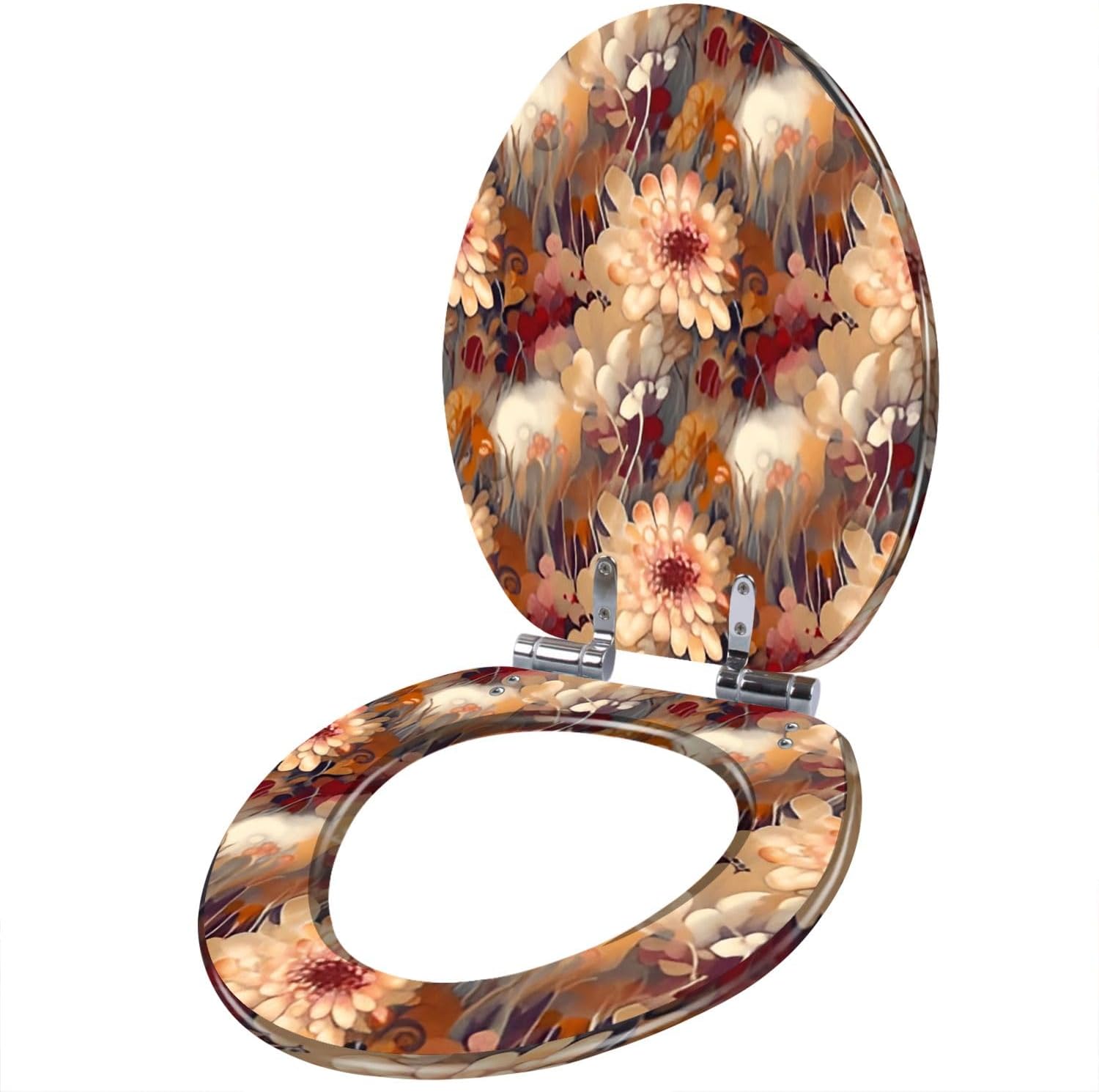 Resin Elongated Toilet Seat with Cover Quiet Close Quick Release Hinges Wildflowers watercolor vintage seamless pattern Floral nature Decorative Toilet Seat Easy to Clean Install Home Decor