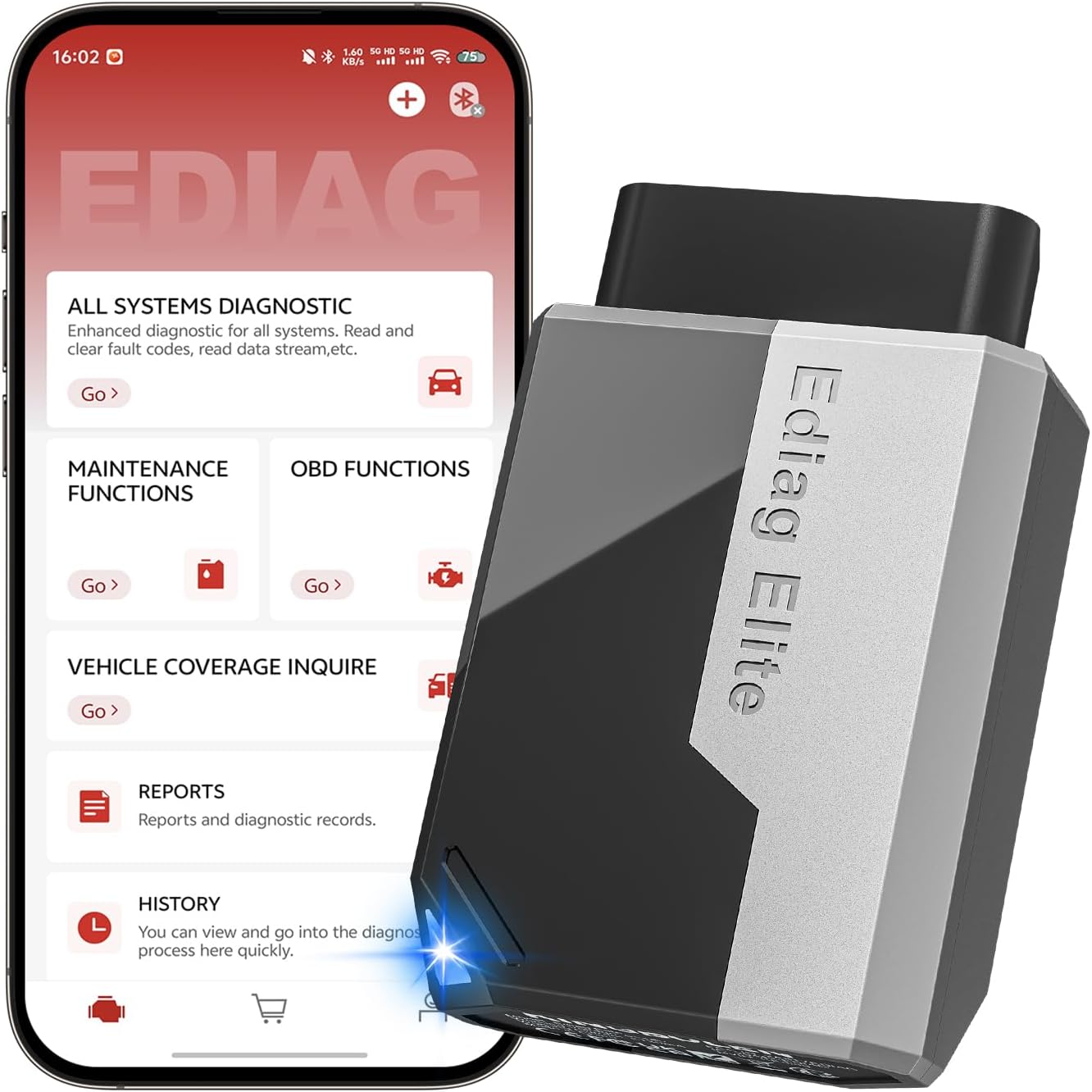 Ediag Elite KINGBOLEN Bluetooth OBD2 Scanner, Lifetime NO Cost Update Bi-Directional Scan Tool for iOS & Android, Wireless Full System Car Diagnostic Scanner, 15+ Reset Service, CANFD, FCA AutoAuth