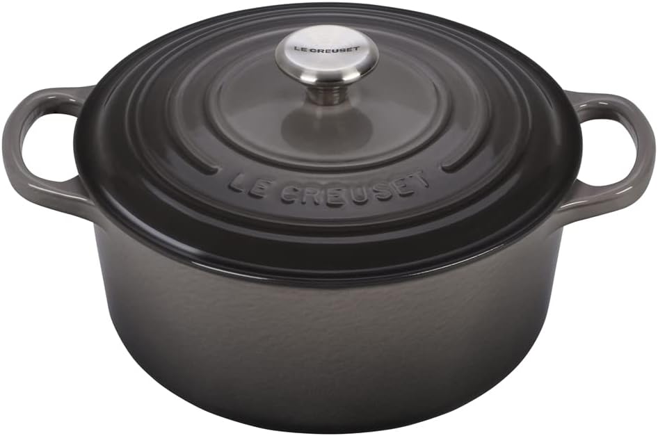 Le Creuset 7 1/4 Qt. Signature Round Dutch Oven w/Additional Engraved Personalized Stainless Steel Knob - Oyster