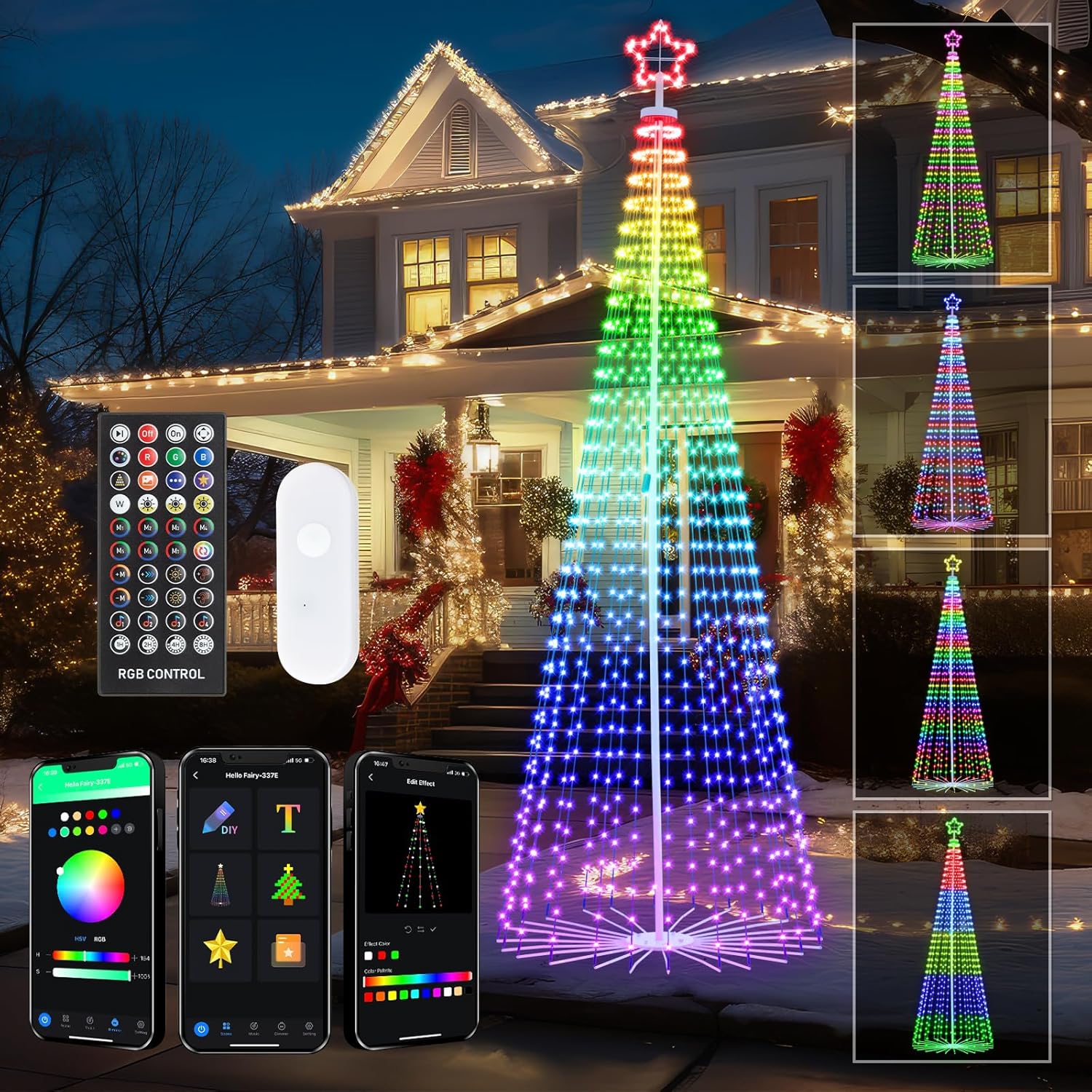 12 FT Smart Christmas Cone Tree Lights, 832 LED Lighted Outdoor Christmas Tree with Remote & App Control Timer, Music Sync, DIY RGB Color Changing for Indoor Outdoor Decorations