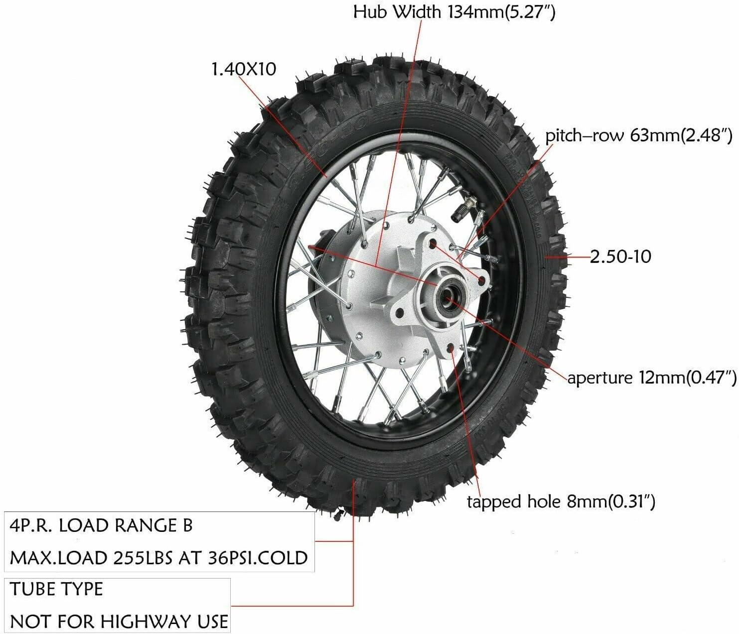 10'' Rear 2.50-10 Wheel Rim Tire & Drum Brake Kit for 50cc 70cc 90cc 110cc Pit Dirt bike CRF50 DRZ70 XR50 Black
