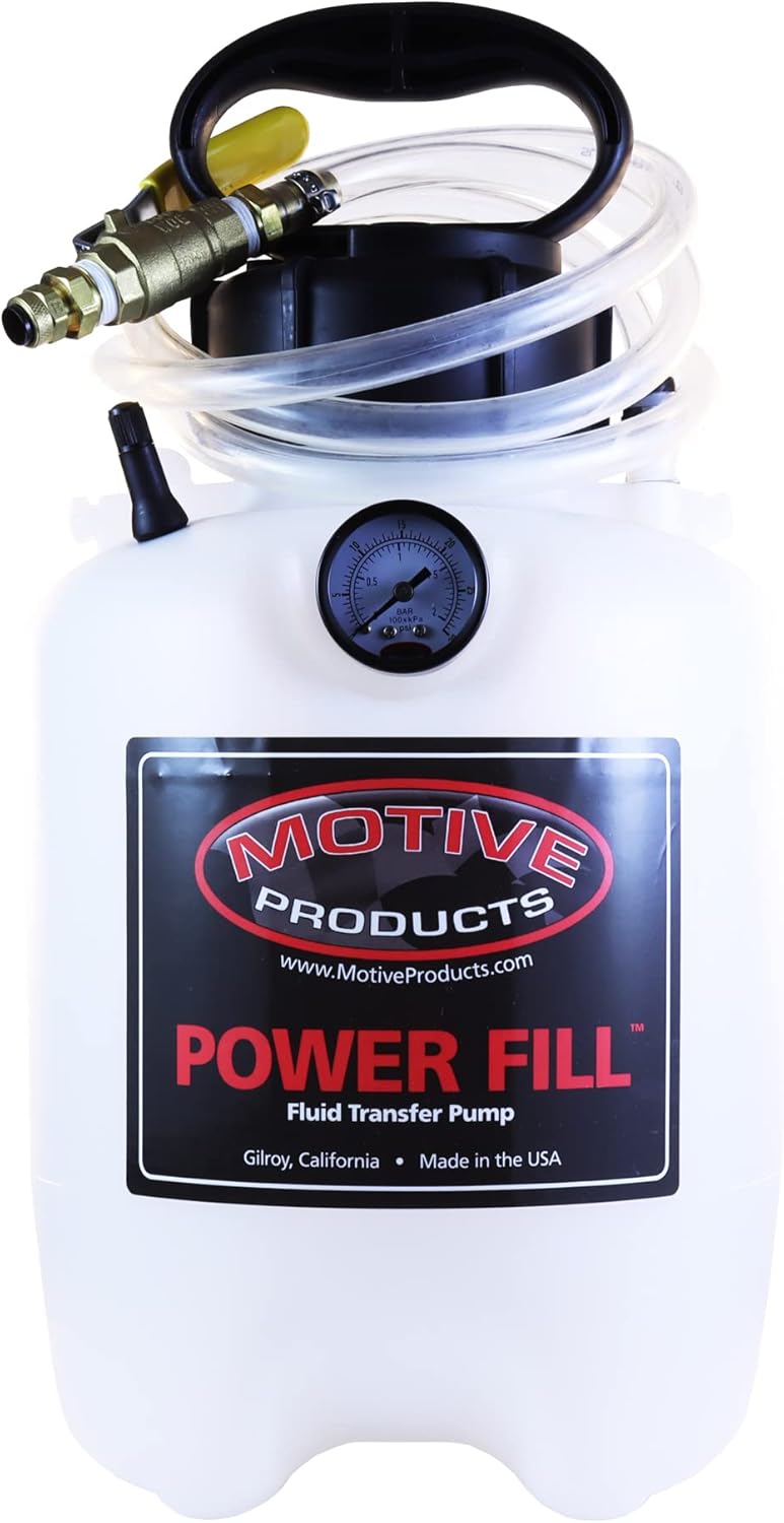 Motive Products 1735 Power Fill Pro Fluid Transfer Pump 1 GAL Tank with Schraeder Valve, Ball Valve Shutoff, and Hose, 4 Quart Capacity