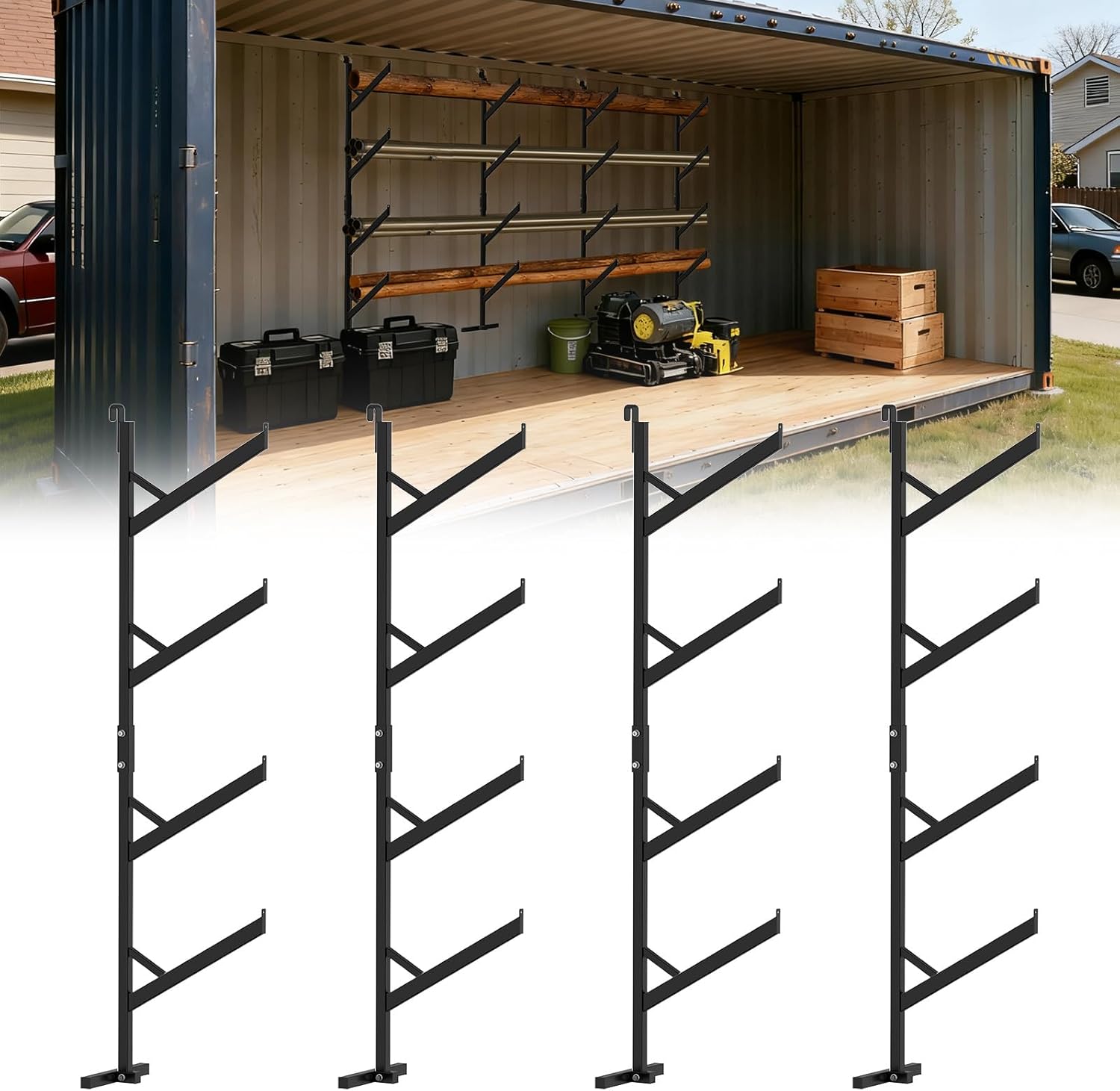 Shipping Container Shelf Brackets, Bracket Adjustable Heavy Duty Steel Cargo Shipping Container Shelves, 4-Tier Power Coated Shipping Container for Organization, Universal 67
