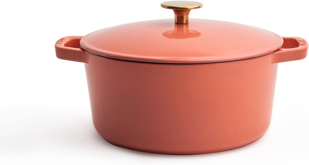 Milo by Kana 3.5-quart Enameled Cast Iron Dutch Oven with Lid | Premium Casserole Cooking Pot | Enamel Coating Inside and Out | Oven Safe and Dishwasher Friendly (Fresh Terracotta with Gold Knob)