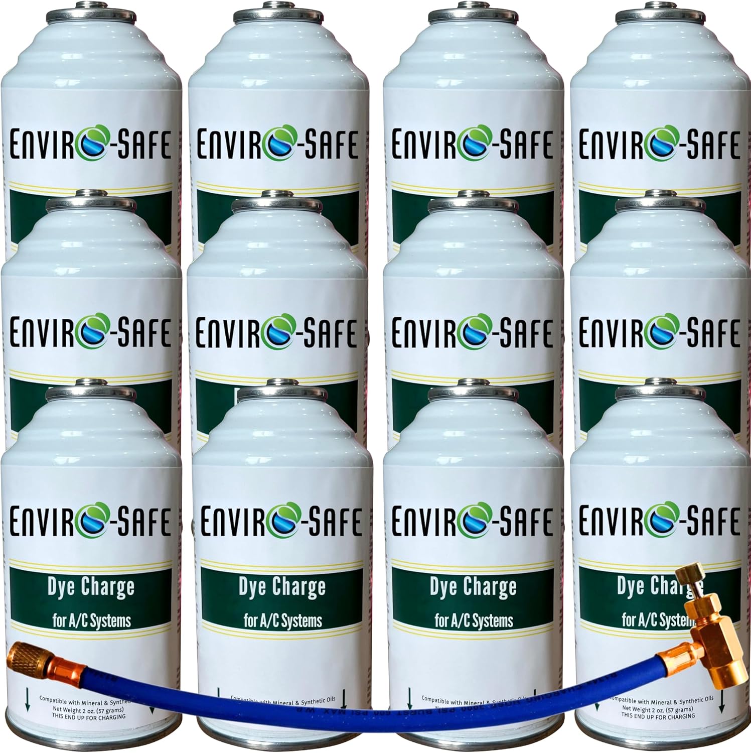 ENVIRO-SAFE UV Dye Charge – Leak Detector for R1234YF, R134a, R12, R22, R600a, R290 & More | Fluorescent AC Leak Detection Dye – 12 Cans (Cans Only)