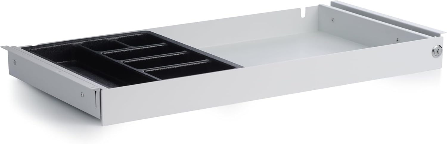 Perfect Posture Max Under Desk Storage Drawer – Large Desk Drawer with Lock for Regular & Sit-Stand Standing Desks, White (25” x 13”)