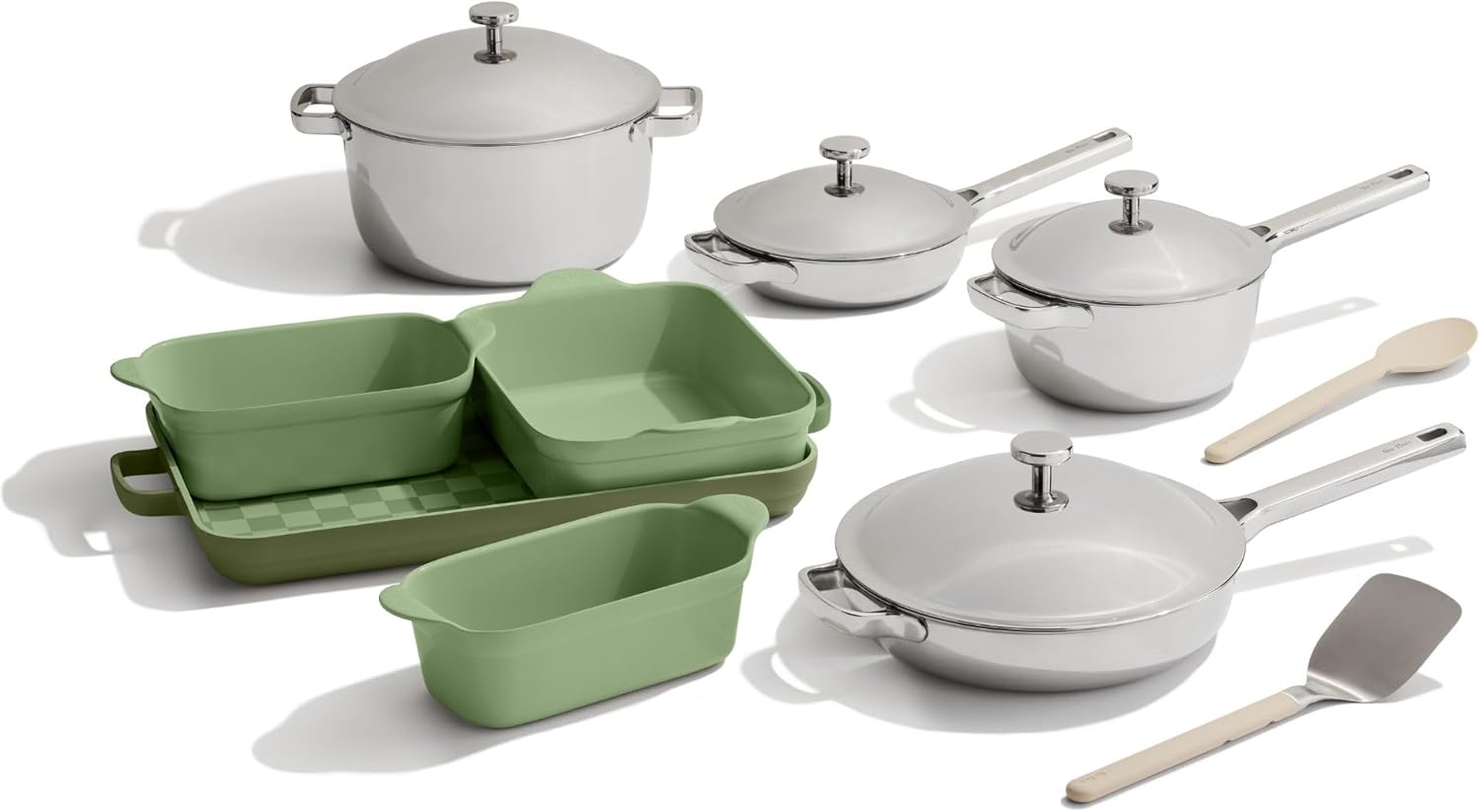 Our Place 15-Piece Titanium Pro Cookware & Bakeware Set | Tri-Ply Titanium & Stainless Steel Nonstick Fry Pans & Pots | Ceramic Nonstick Bakers & Griddle Pan | Non-toxic, PFAS-Free | Sage