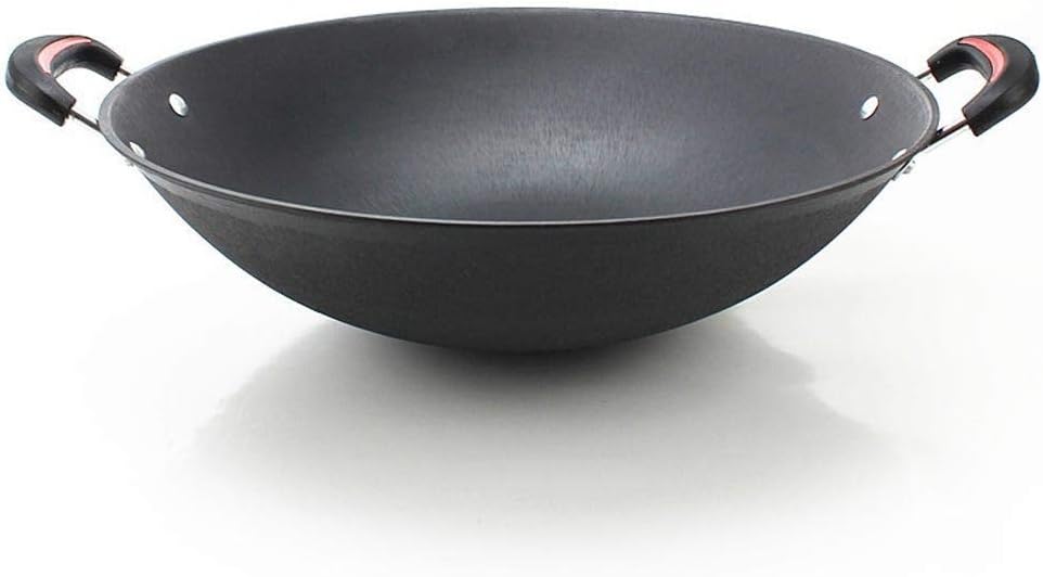 Easy to Clean Pan,Cast Iron pan Big Pot Round Bottom Wok Uncoated Non Stick Double Ear Fryin pan Casserole Selected Kitchen pots Chinese cookware,38cm