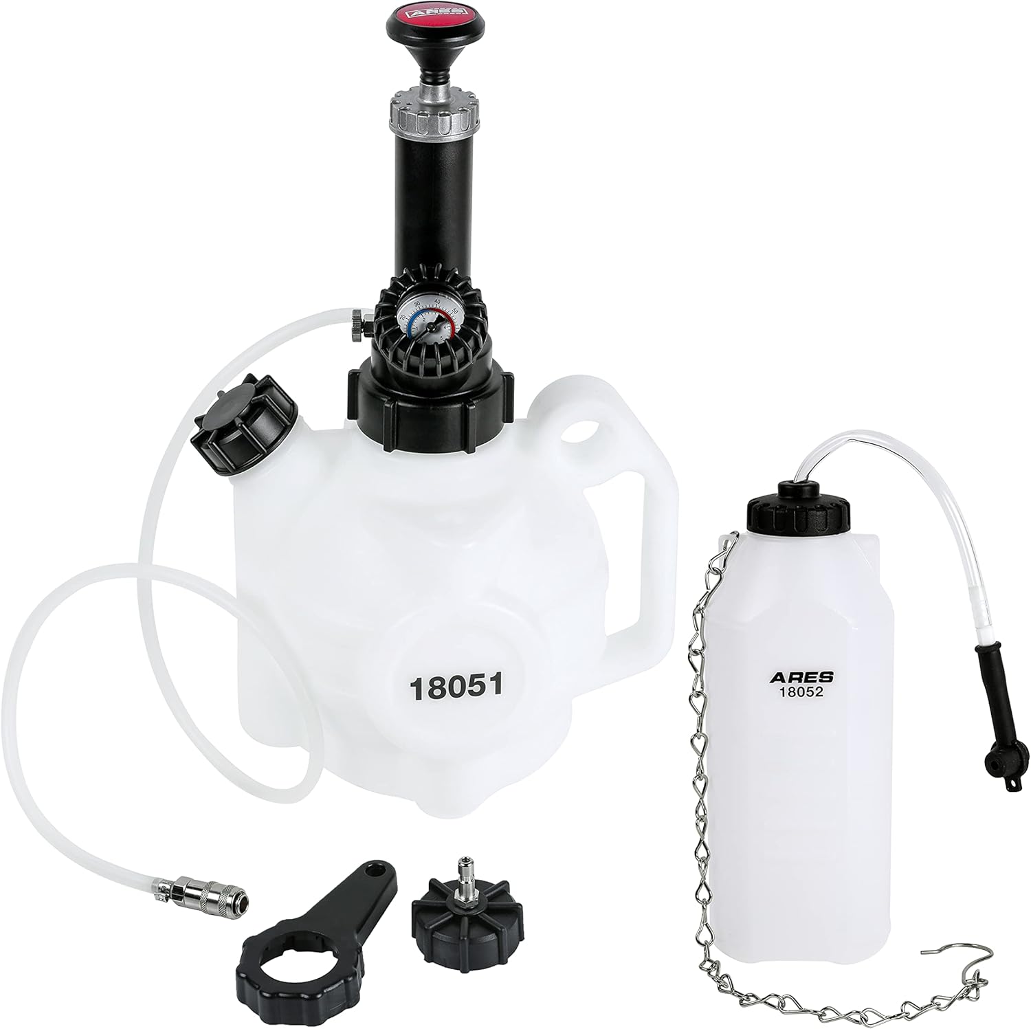ARES 18053 4-Liter Manual Brake Fluid Pressure Bleeder Set - Makes Brake Fluid Changes Quick and Easy - Easy One Person Manual Pump Operation - Use 18000-18007,18054-18057,and 18035 Adapters