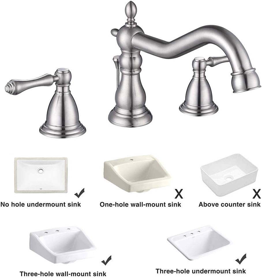 Aquaterior Retro 3 Hole 8 Inch Widespread Bathroom Sink Faucet for Undermount 2 Handle with Drain Brushed Nickel (CUPC NSF CEC)