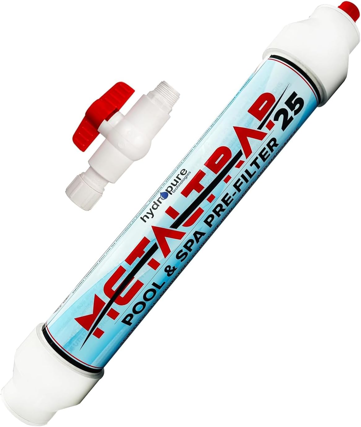 Hydropure Technologies 25,000 Gallon Pool and Spa Pre Filter, High Performance, City and Well Water, Removes Iron, Copper, and Other Metals, Includes Valve Connector, Made in USA