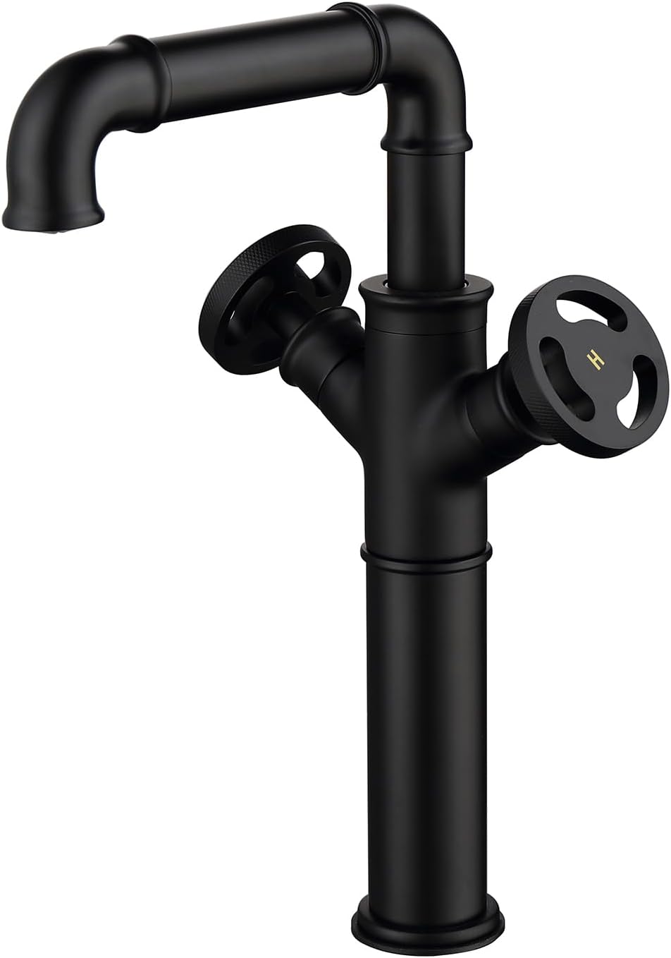 Bathroom Brass Tall Extra Long Spout Two Handles One Hole Vessel Basin Sink Bowl Mixer Faucet Lavatory Vanity Tap with Deck Plate Fit for 1 or 3 Hole Matte Black