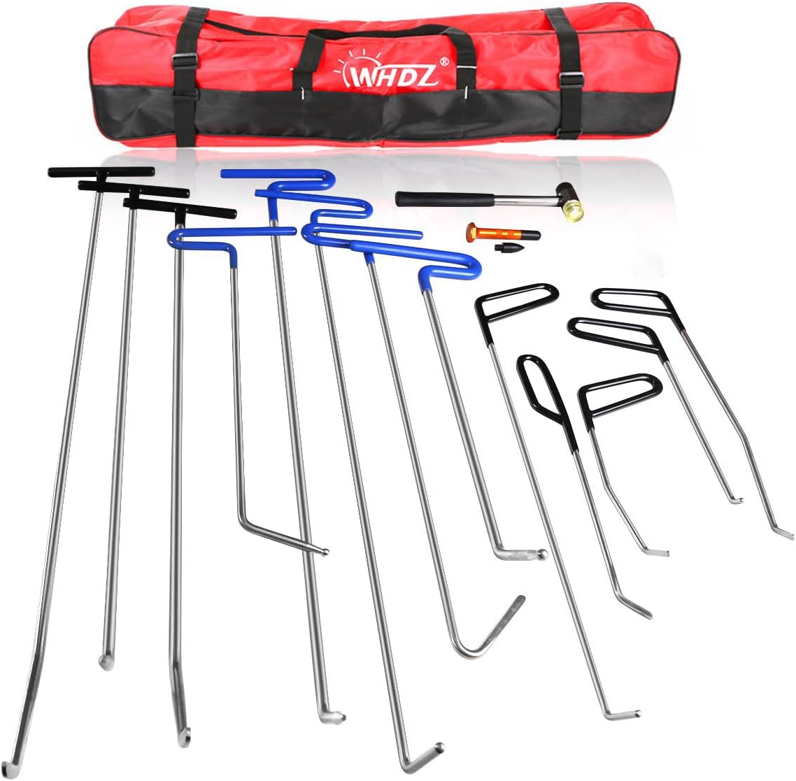 WHDZ Paintless Dent Repair Rods 16pcs Auto Body Dent Repair Hail Damage Removal Tools Paintless Dent Repair Rods Tool for Car Dent Ding Removal