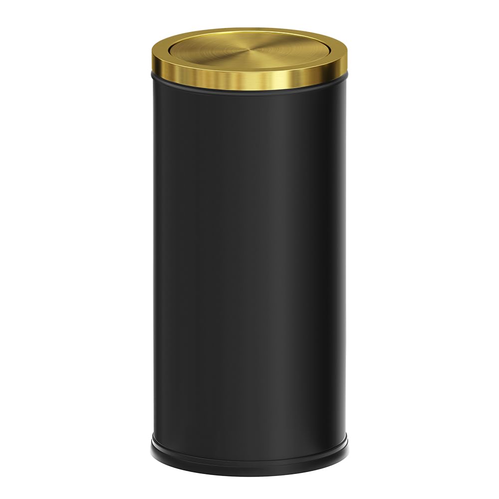 30L/8GAL Gold Brass Kitchen Trash Can,Tall Commercial Garbage can，Large Capacity FILP lid Trash can for Kitchen,Shopping mall,Elevator gate,Airport, Hotel,Commercial (Gold)
