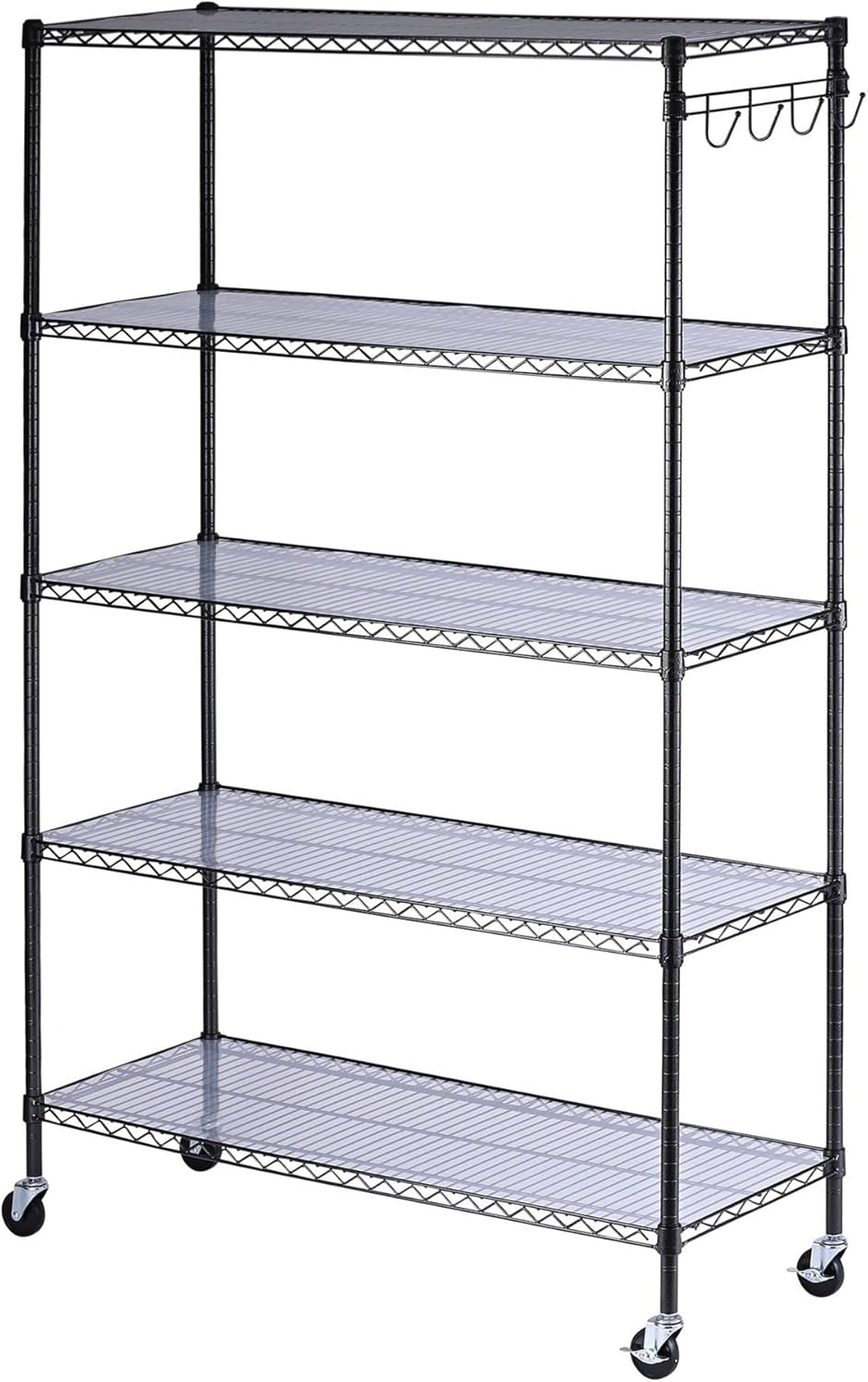 Alera 5-Shelf Wire Shelving Kit with Casters and Shelf Liners, 48w X 18d X 72h, Black Anthracite