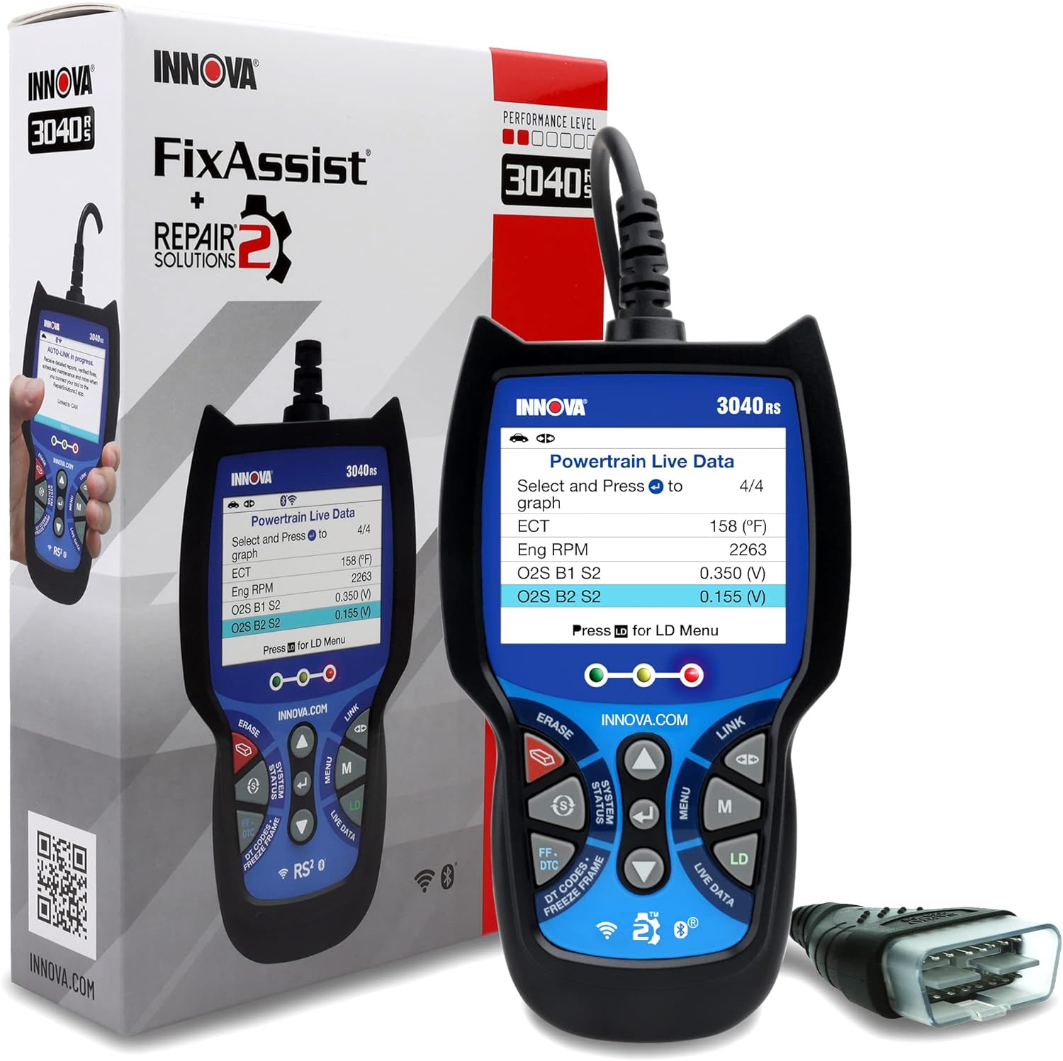 INNOVA 3040RS, OBD2 Scanner, Live Data Streamer, Battery/Alt Tester, Reset Check Engine Light/Brake Light/Oil Light, Free Mechanic Recommended Fix & Parts & Est Repair Cost, Free Updates