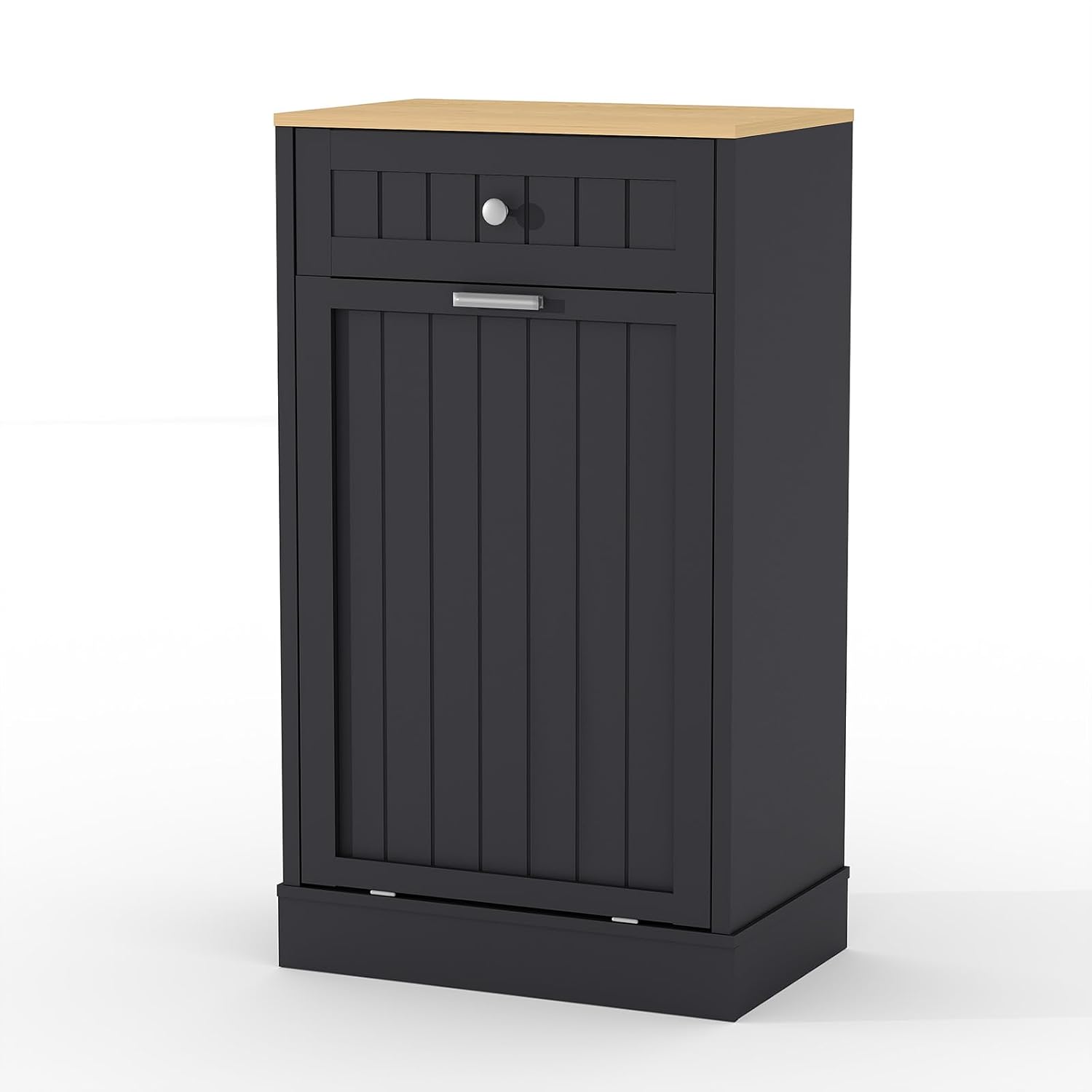 10 Gallons Tilt Out Trash Cabinet, Freestanding Kitchen Trash Bin Cabinet Wood Garbage Recycling Cabinet with Hideaway Drawer for Kitchen Living Room,Black