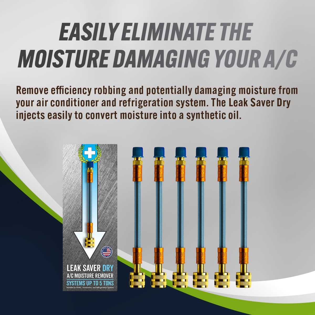 Leak Saver Direct Inject Dry A/C Moisture Remover 3pk (No Leak Sealant, Moisture Remover Only) For Systems Up to 5 Tons, Converts Moisture into Synthetic Oil - Created and Used by HVAC Pros - USA Made