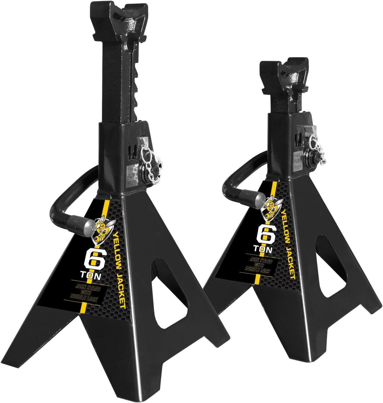 YELLOW JACKET Jack Stands 6 Ton with Double Locking and Large Foot Base for Lifting SUVS, Heavy Duty Steel, 13000 lb Capacity, 1 Pair, Yellow