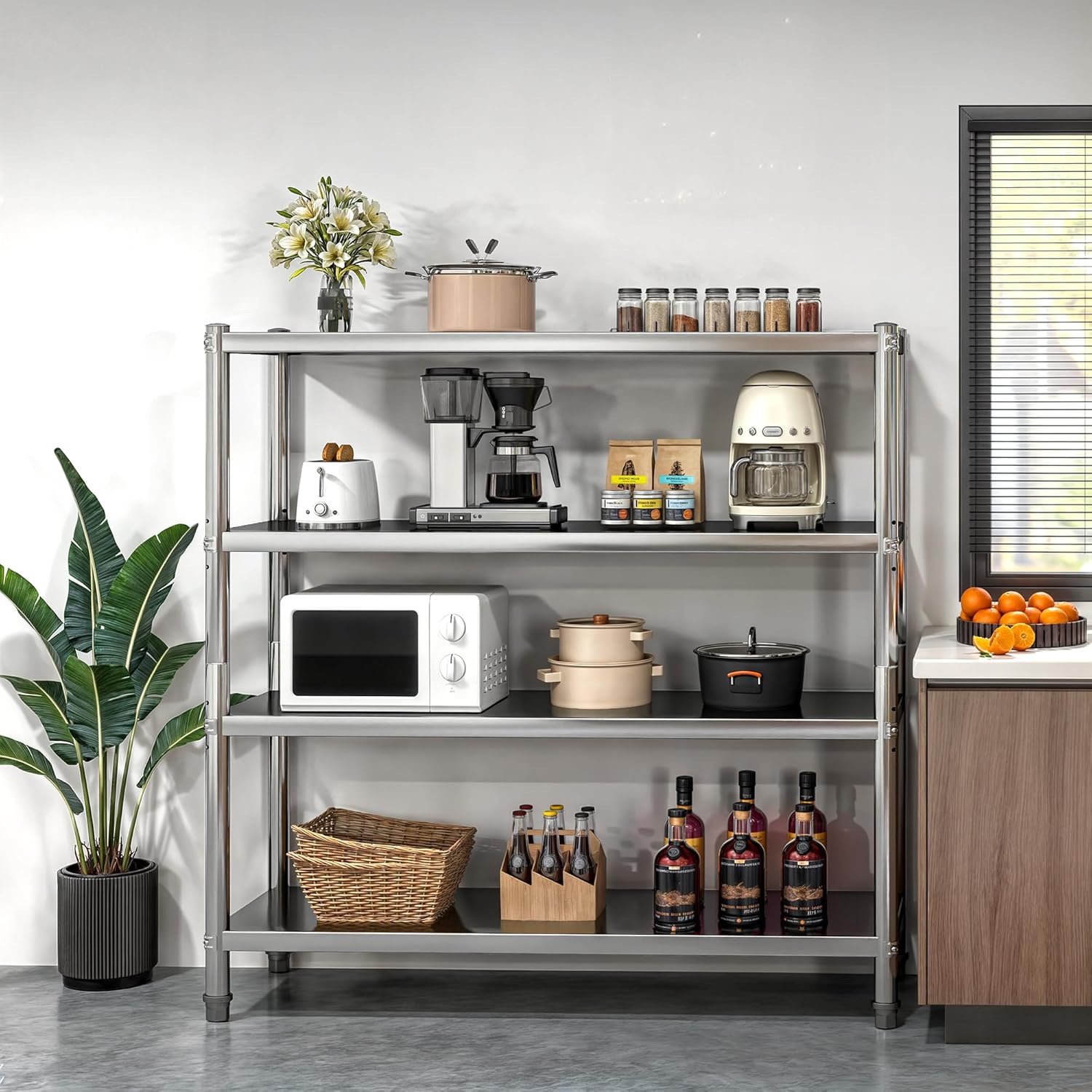 YITAHOME Stainless Steel Shelving 60x18x60in, 4-Tier NSF Metal Shelves Unit for Kitchen, Commercial Office, Garage, Restaurant, Warehouse – Adjustable Shelves with 330lb Capacity per Shelf