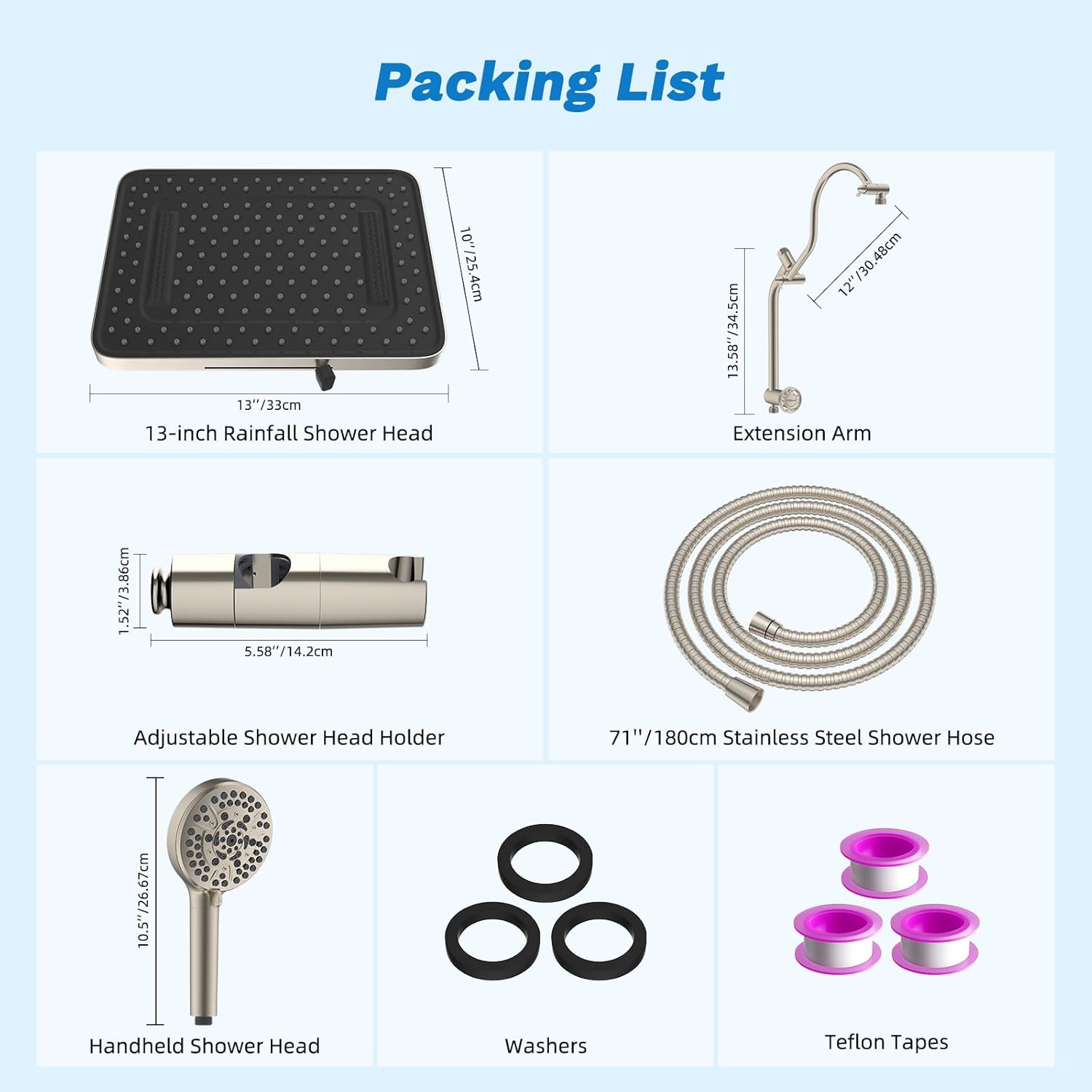 Hibbent Upgraded 13'' Shower Head Combo, High Pressure 5 Spray Rainfall Showerhead, 10 Spray Mode Handheld, All Metal Easy Reach 4-way Diverter Shower Arm with Pause Mode, 71'' Hose and Holder, Black