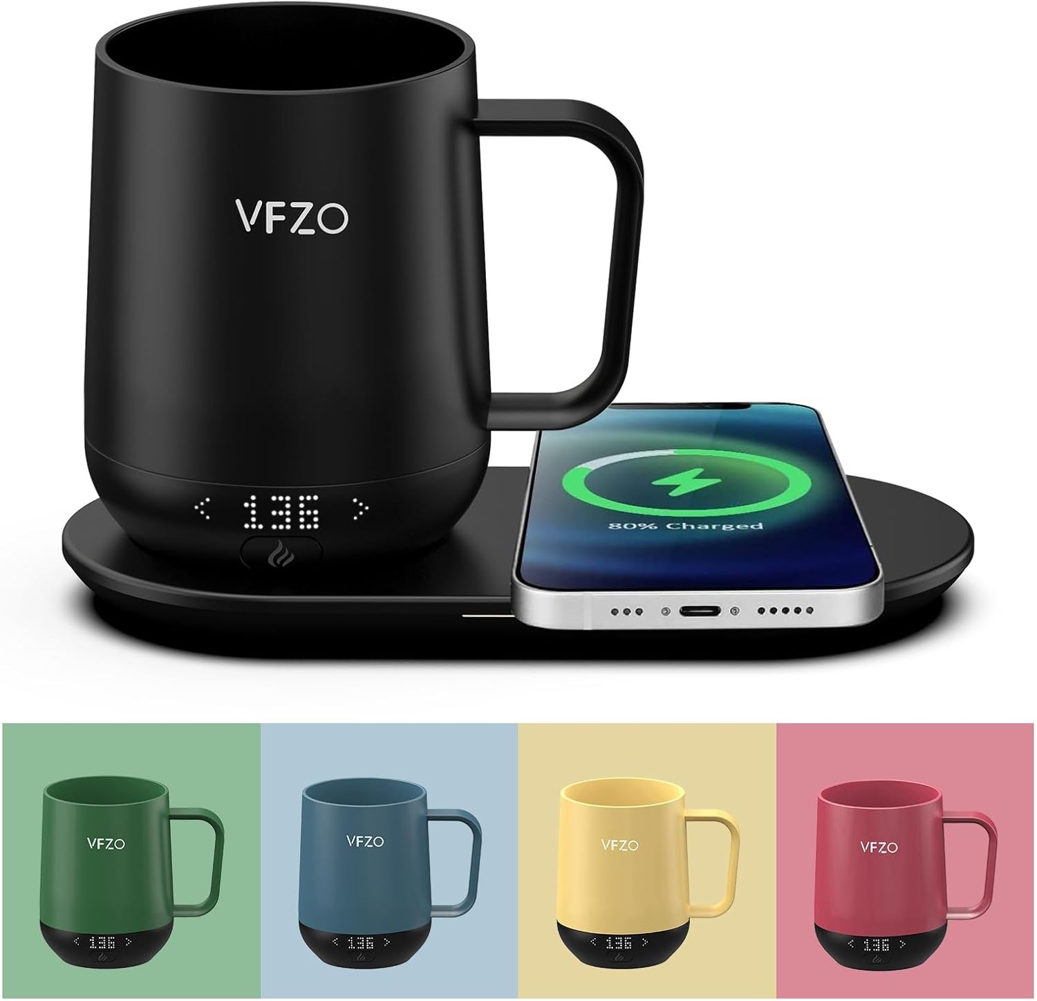 16Oz Temperature Control Smart Mug, Self Heating Coffee Mug LED Display, 180 Min Battery Life - Hot up to 149℉ Fast Wireless Charger Base Improved Design coffee serving sets mug(16oz, Dusty Rose)